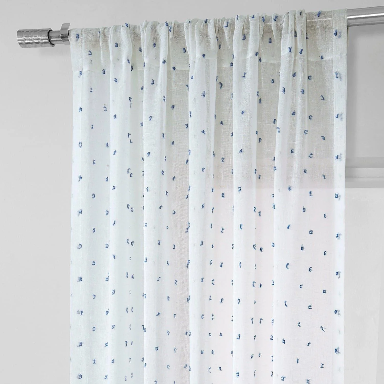 Altair Blue Geometric Patterned Faux Linen Sheer Curtain - Image 3