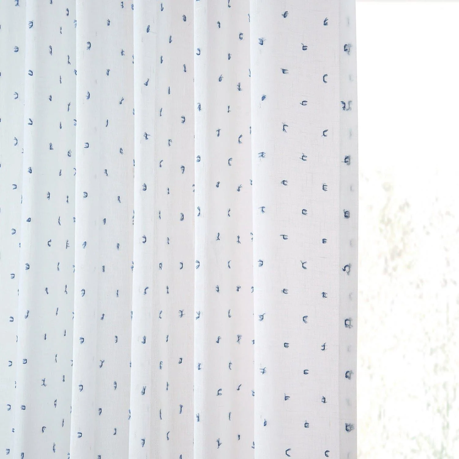 Altair Blue Geometric Patterned Faux Linen Sheer Curtain - Image 4
