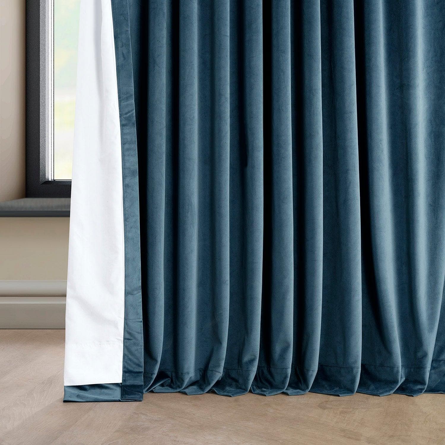 Avalon Blue Extra Wide Heritage Plush Velvet Room Darkening Curtain - Image 5