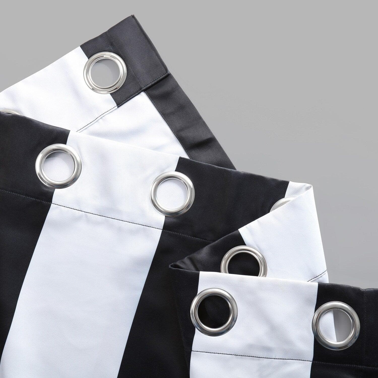 Awning Black & Fog White Striped Grommet Room Darkening Curtain - Image 3