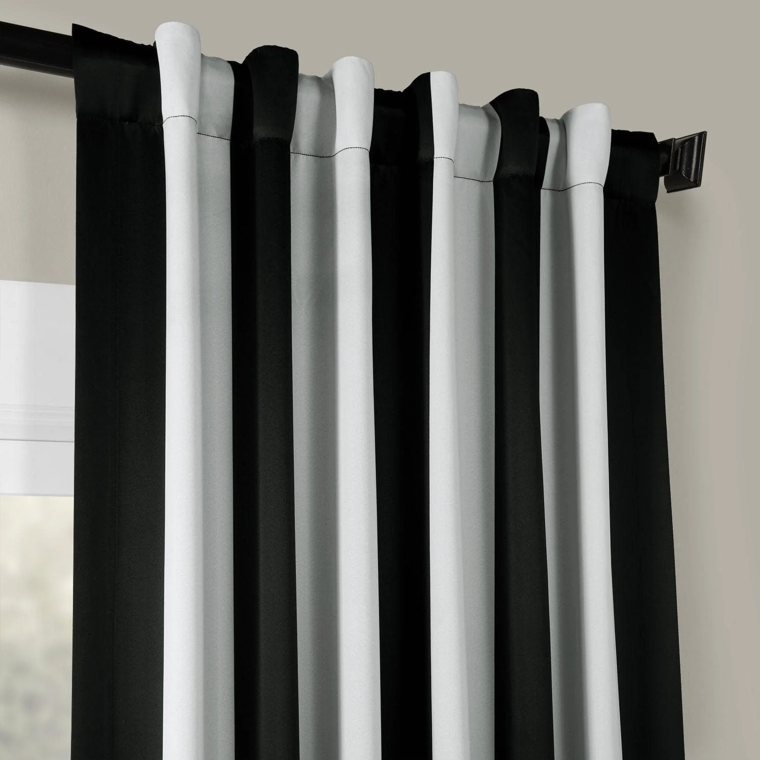 Awning Black & Fog White Striped Room Darkening Curtain - Image 3