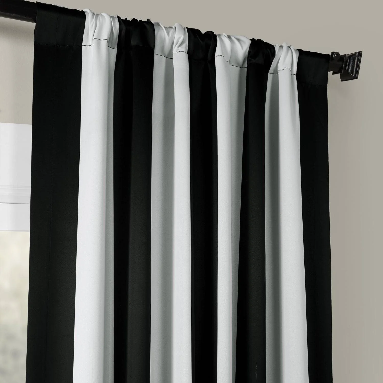 Awning Black & Fog White Striped Room Darkening Curtain - Image 4