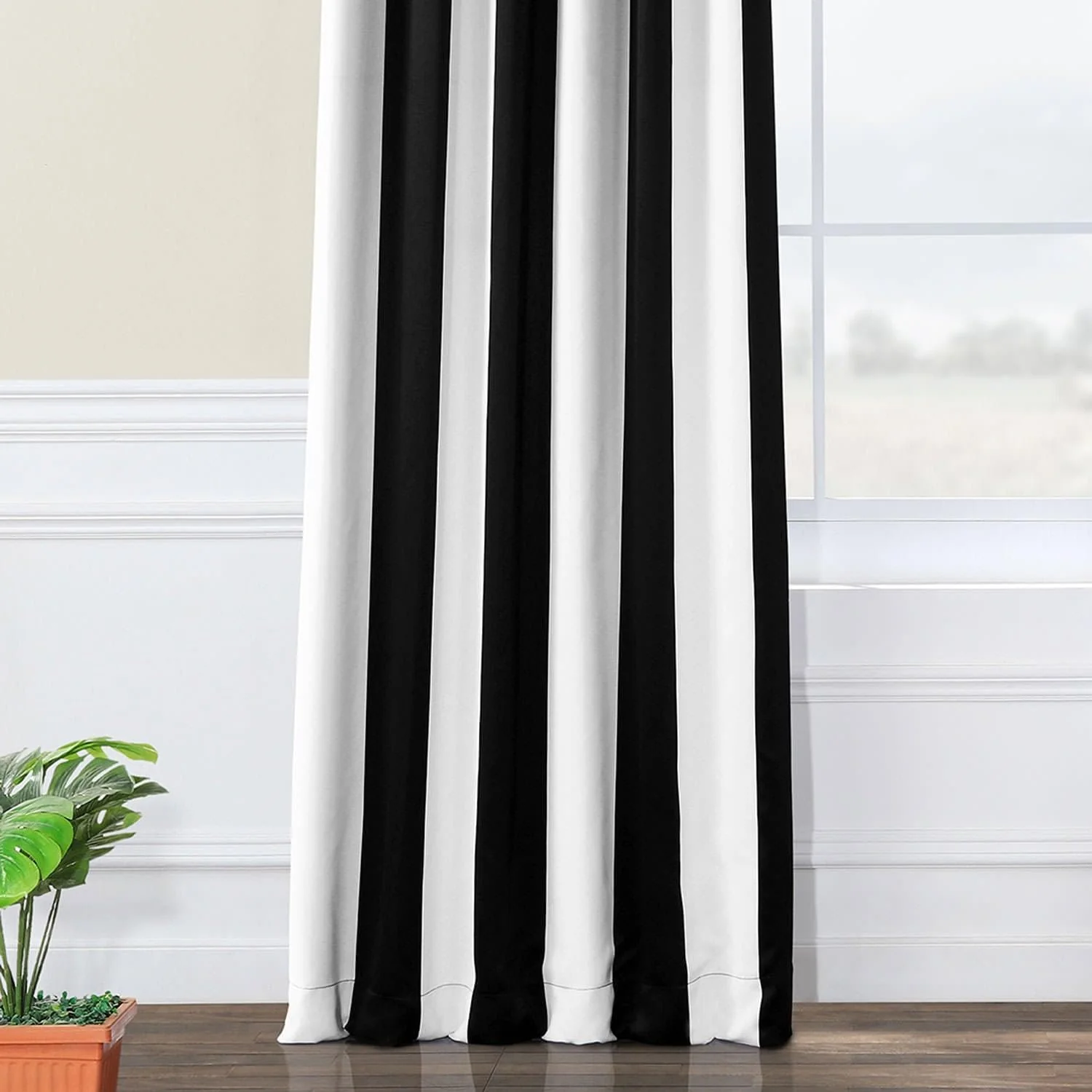 Awning Black & Fog White Striped Room Darkening Curtain - Image 6