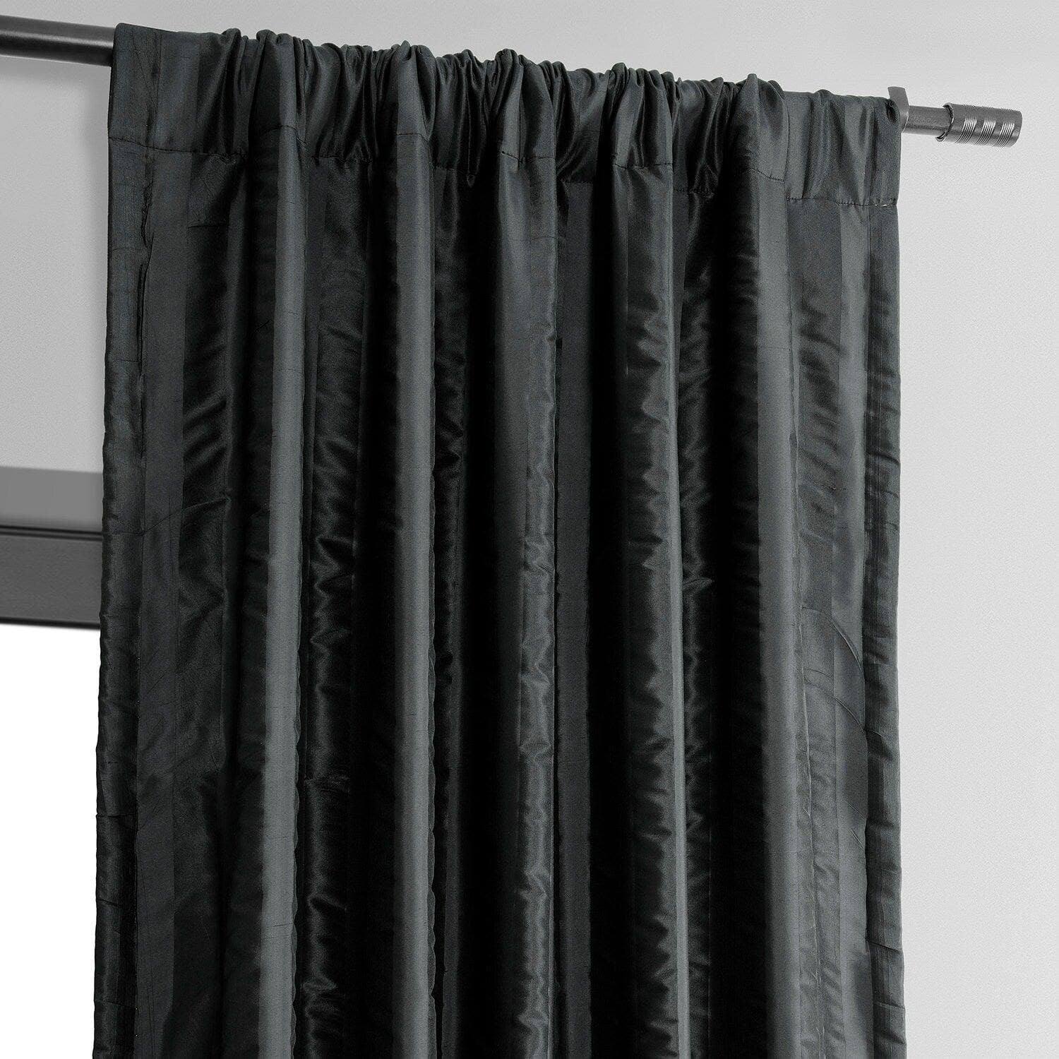 Ayya Black Striped Silk Room Darkening Curtain - Image 3