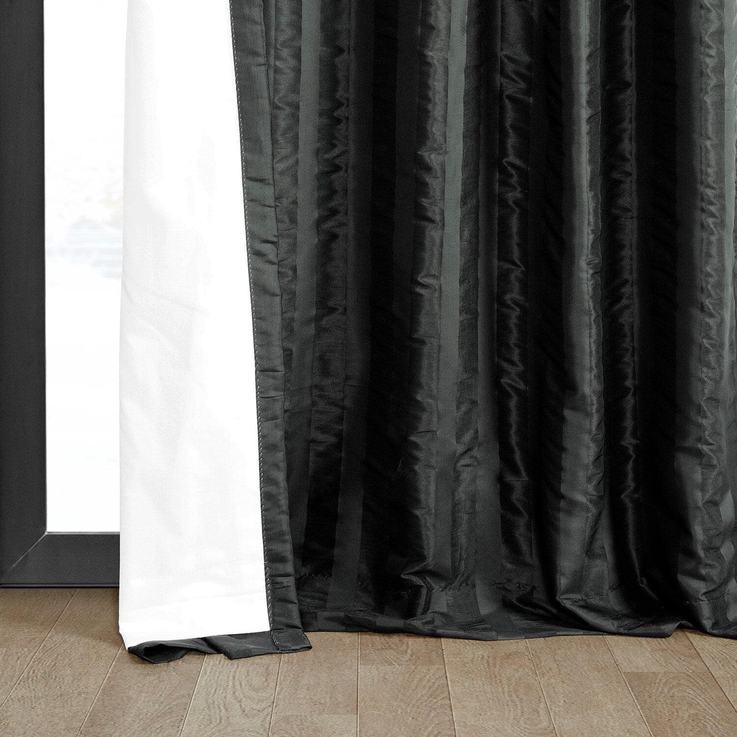 Ayya Black Striped Silk Room Darkening Curtain - Image 4