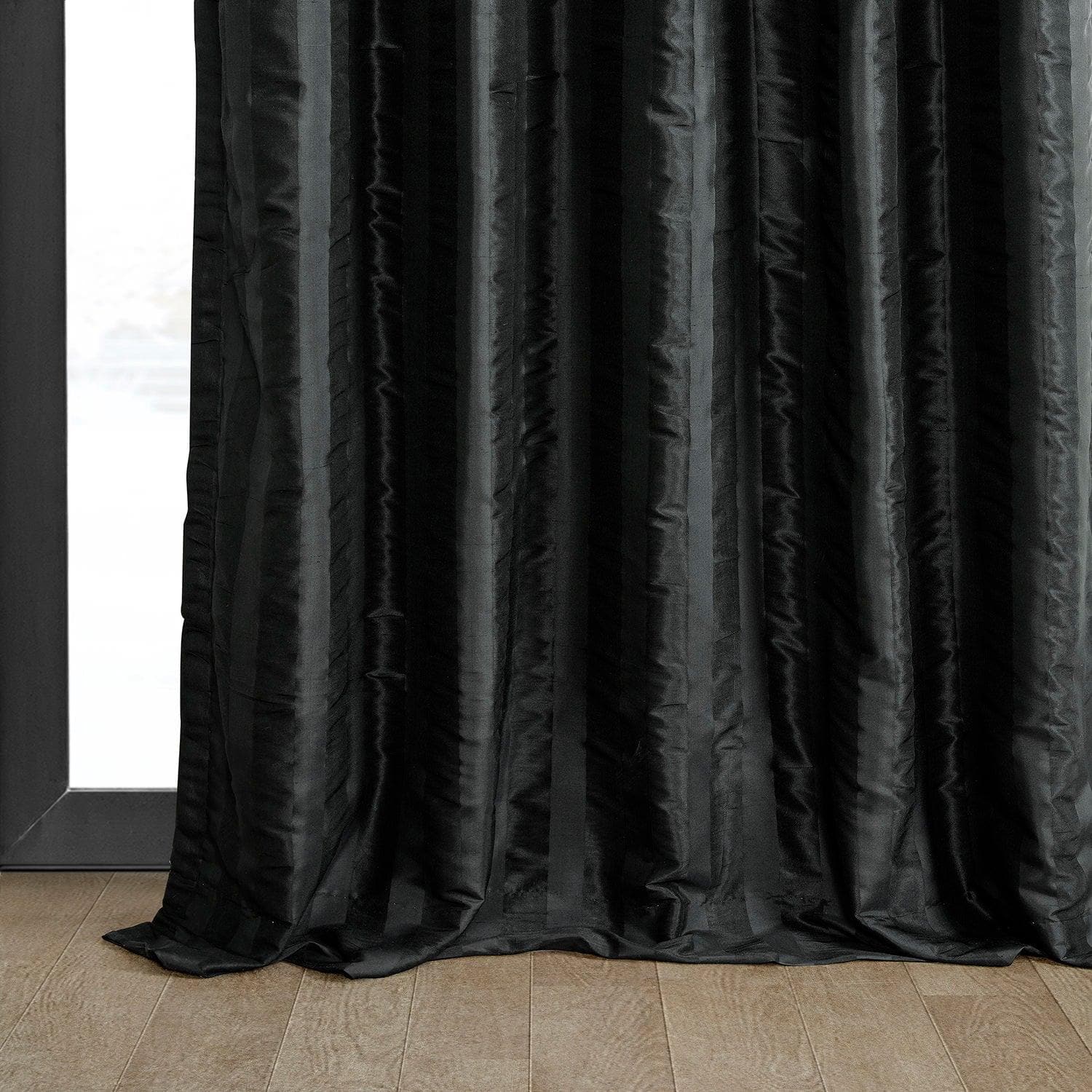 Ayya Black Striped Silk Room Darkening Curtain - Image 5