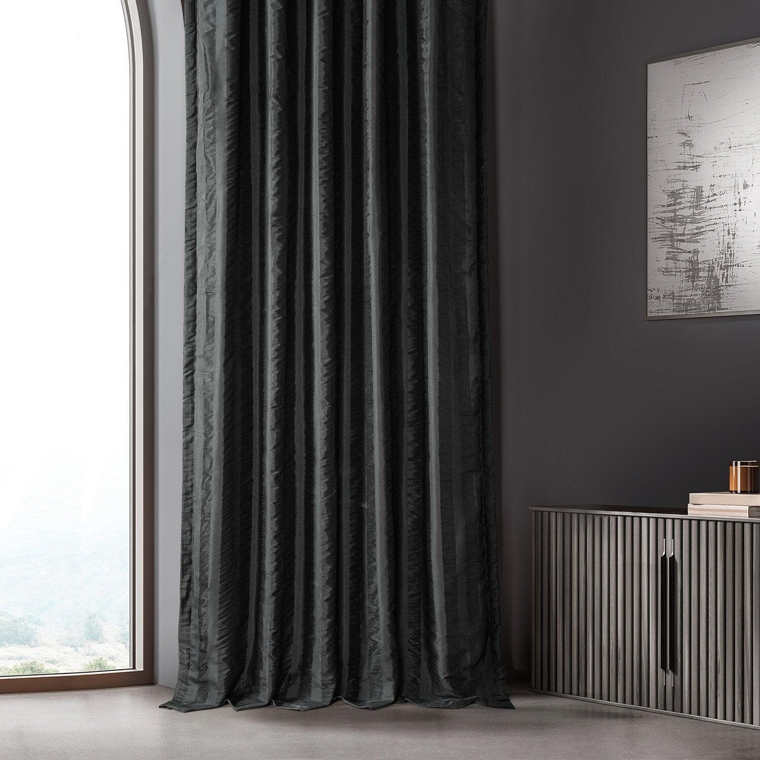 Ayya Black Striped Silk Room Darkening Curtain - Image 6