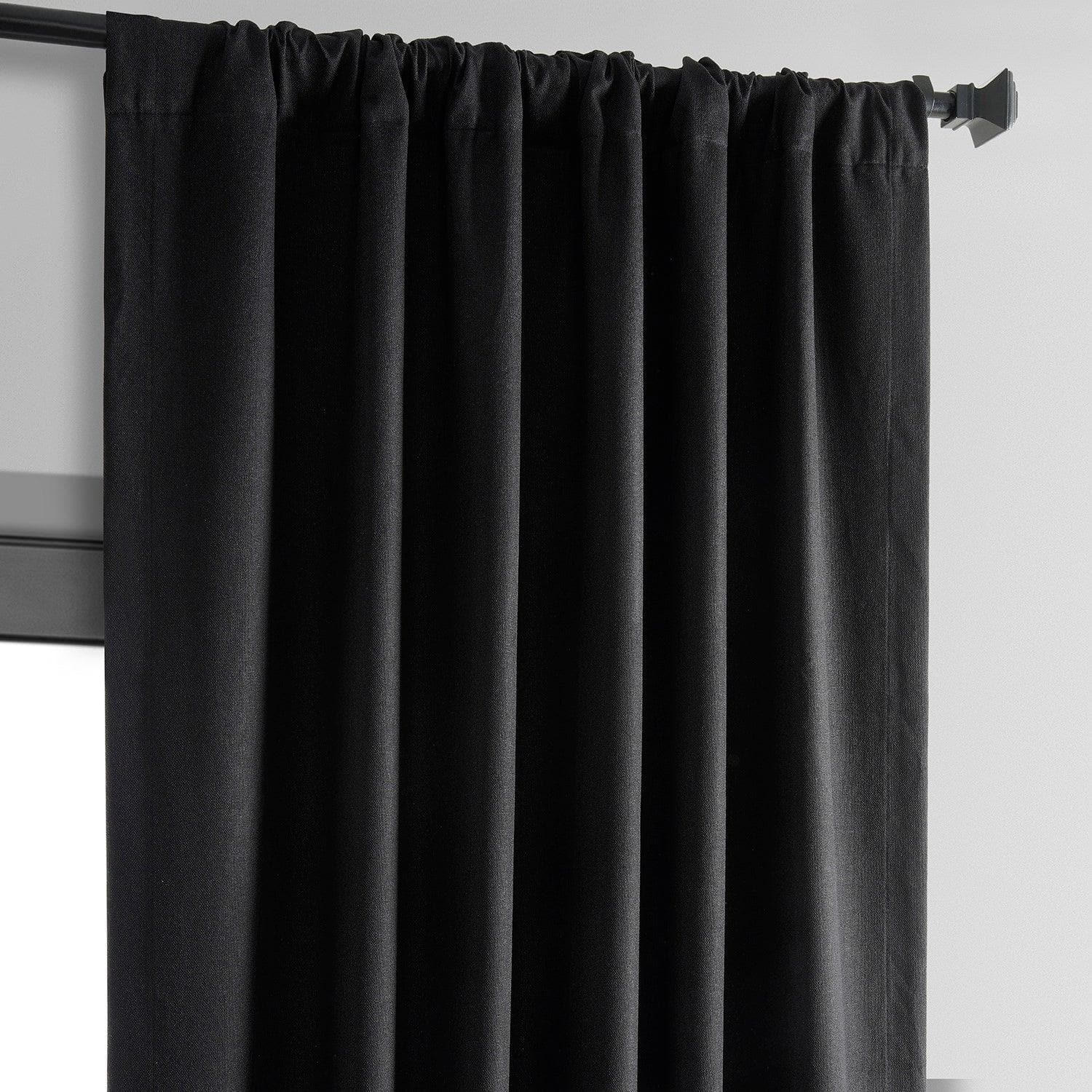 Black Thermal Cross Linen Weave Blackout Curtain - Image 3
