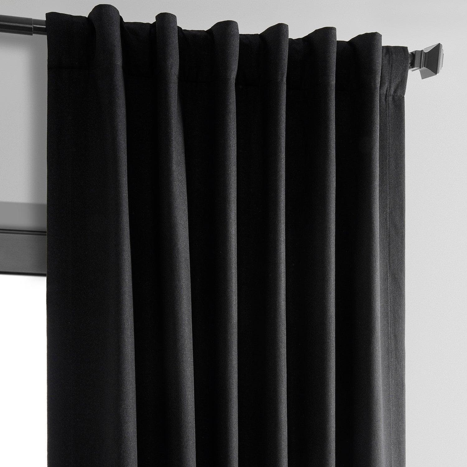Black Thermal Cross Linen Weave Blackout Curtain - Image 4
