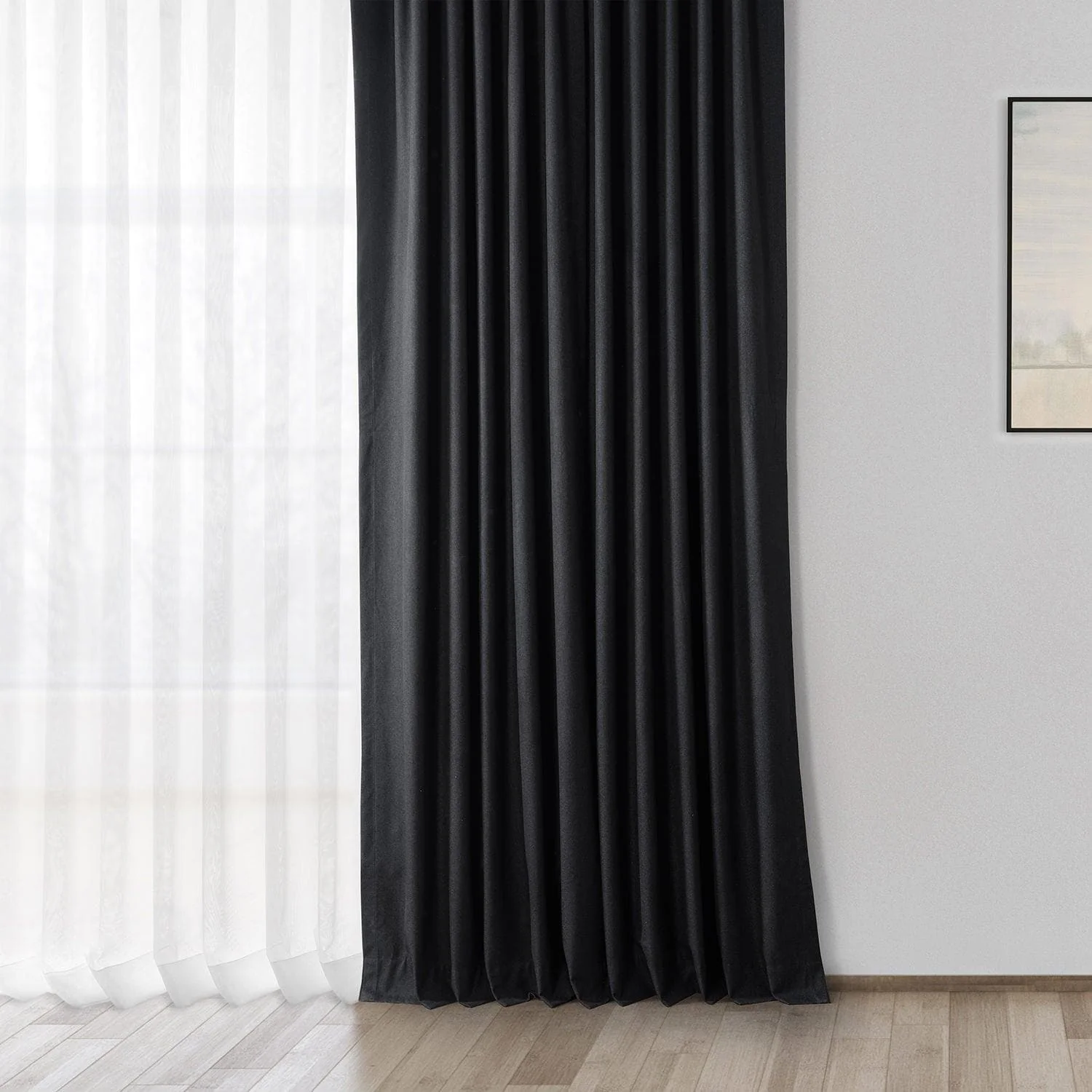 Black Thermal Cross Linen Weave Blackout Curtain - Image 6