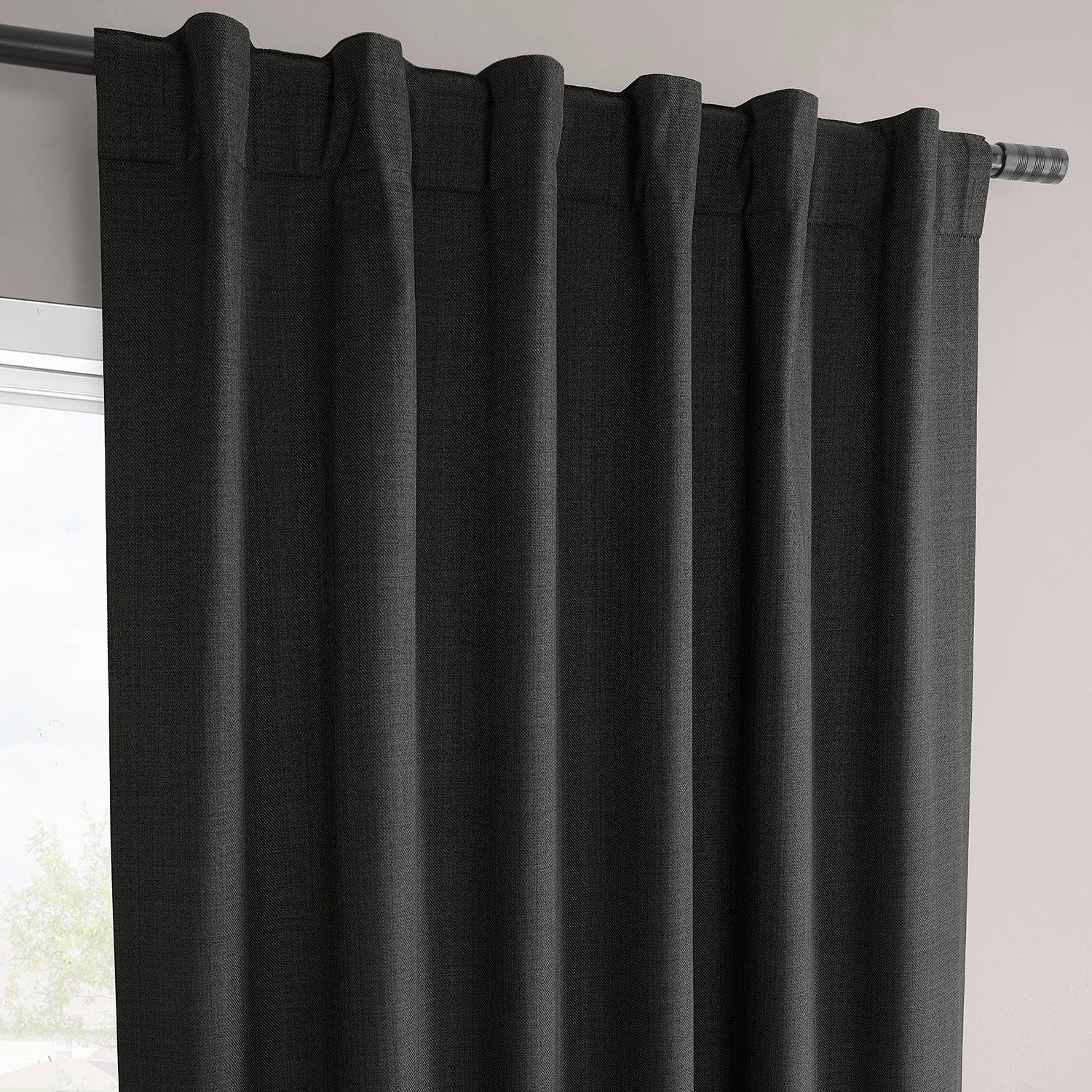 Black Vienna Basic Linen Blackout Curtain Pair (2 Panels) - Image 3