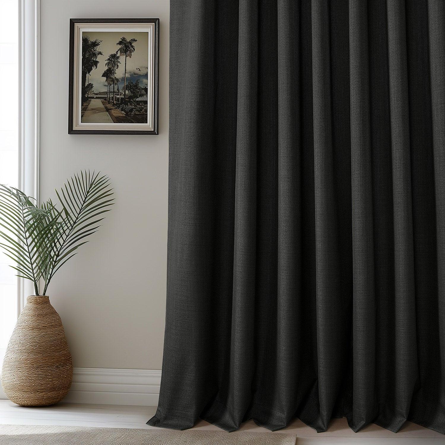 Black Vienna Basic Linen Blackout Curtain Pair (2 Panels) - Image 6