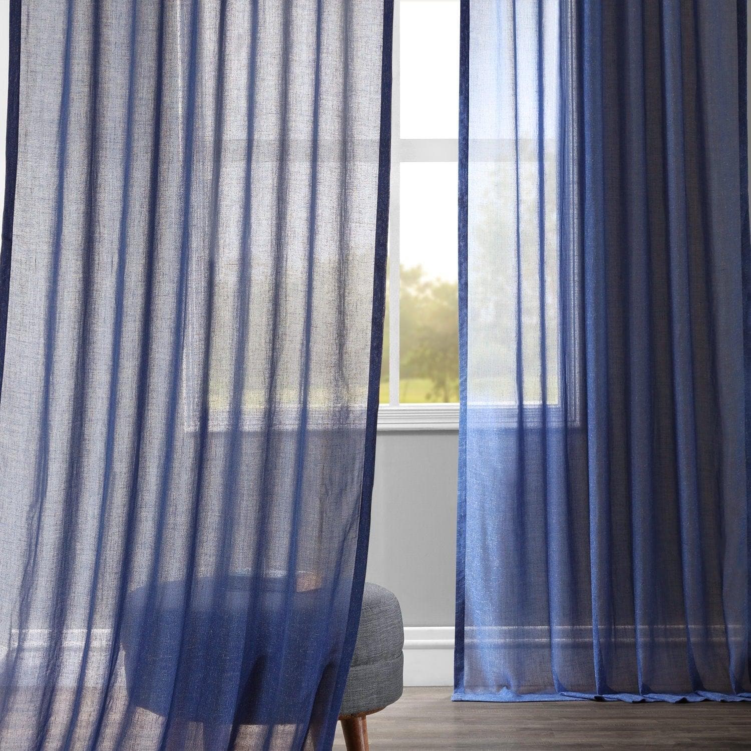 Blue Lapis Textured Faux Linen Sheer Curtain - Image 5
