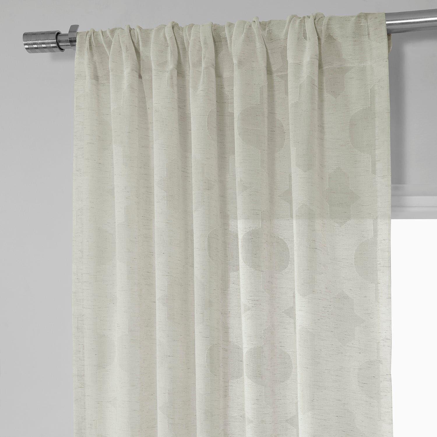 Calais Tile Cream Geometric Patterned Faux Linen Sheer Curtain - Image 3