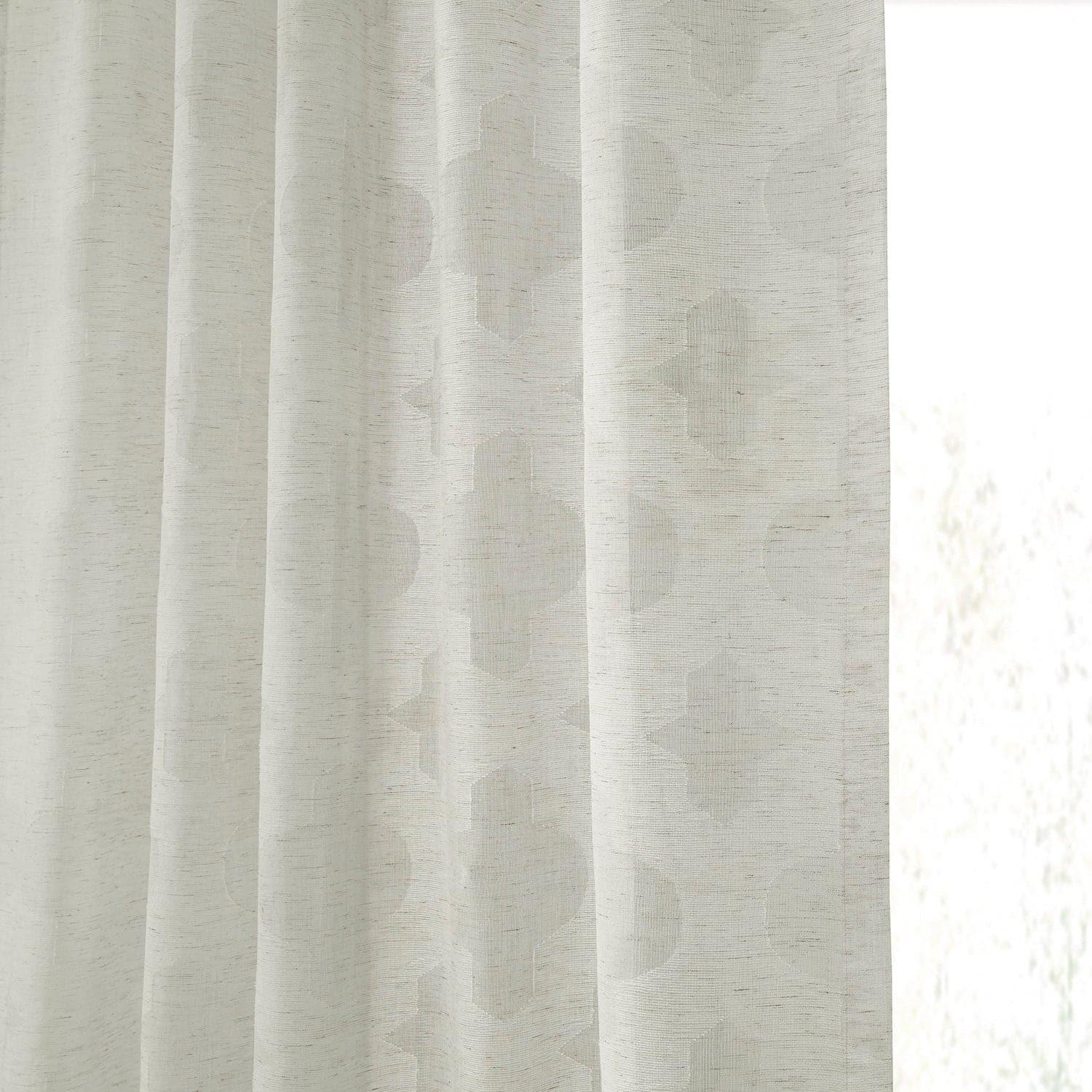 Calais Tile Cream Geometric Patterned Faux Linen Sheer Curtain - Image 4