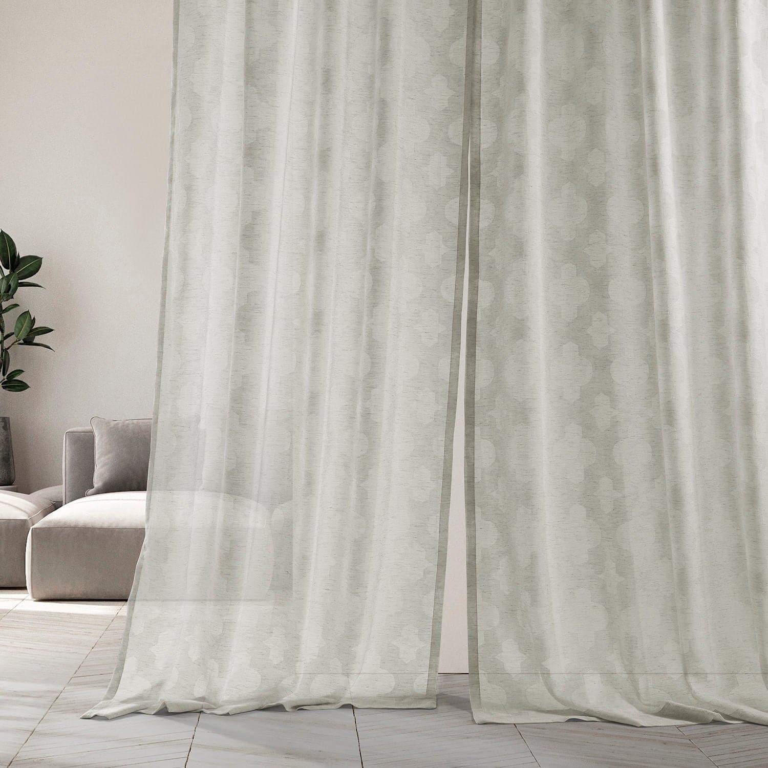 Calais Tile Cream Geometric Patterned Faux Linen Sheer Curtain - Image 5