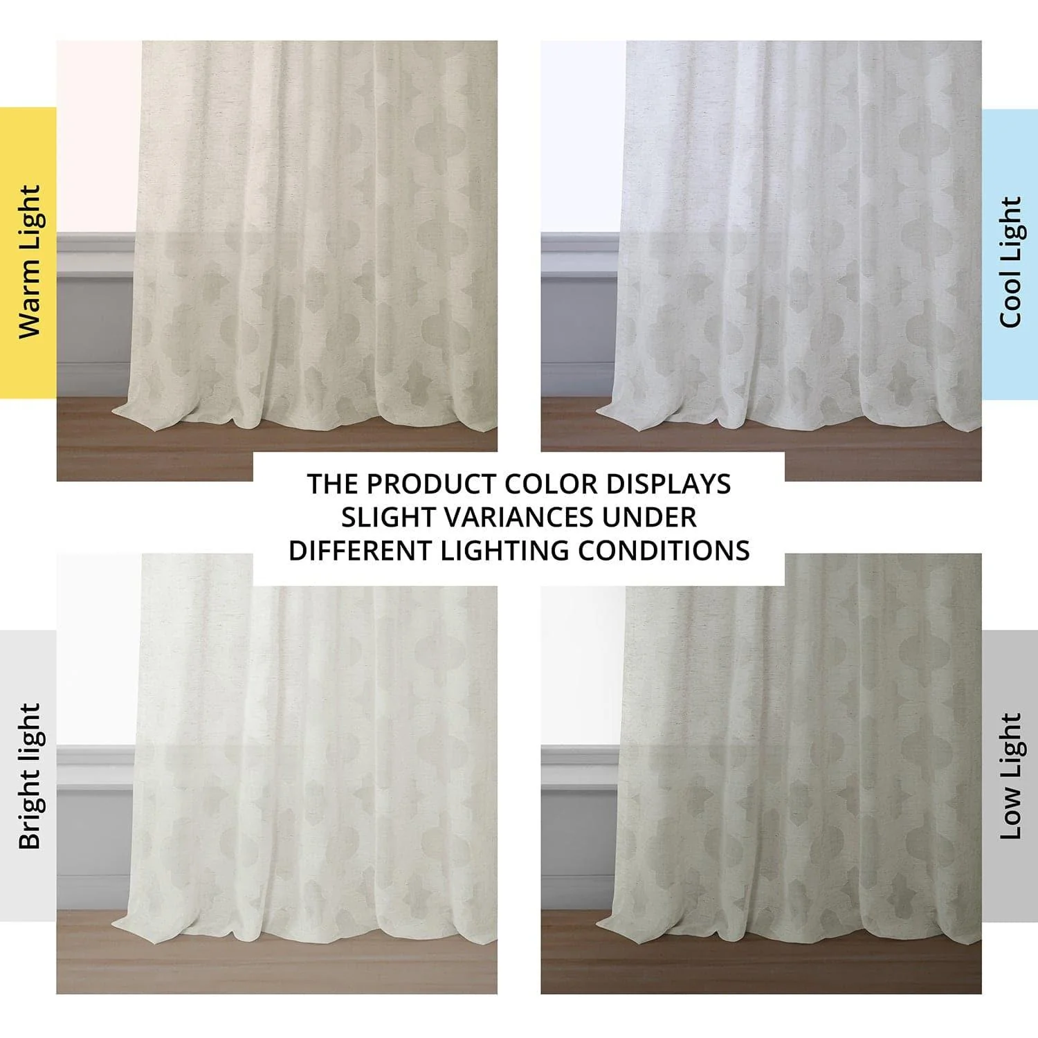 Calais Tile Cream Geometric Patterned Faux Linen Sheer Curtain - Image 6