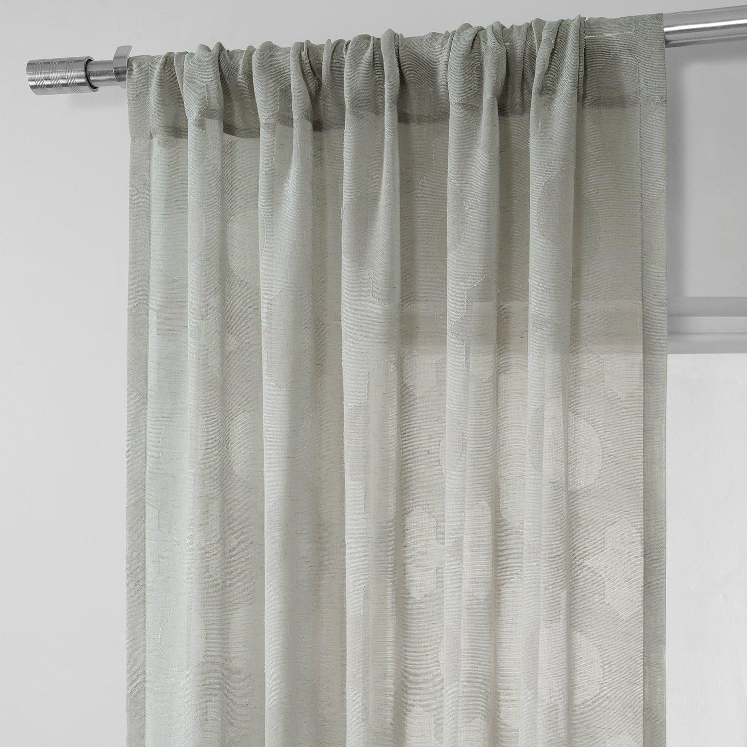Calais Tile Grey Geometric Patterned Faux Linen Sheer Curtain - Image 3