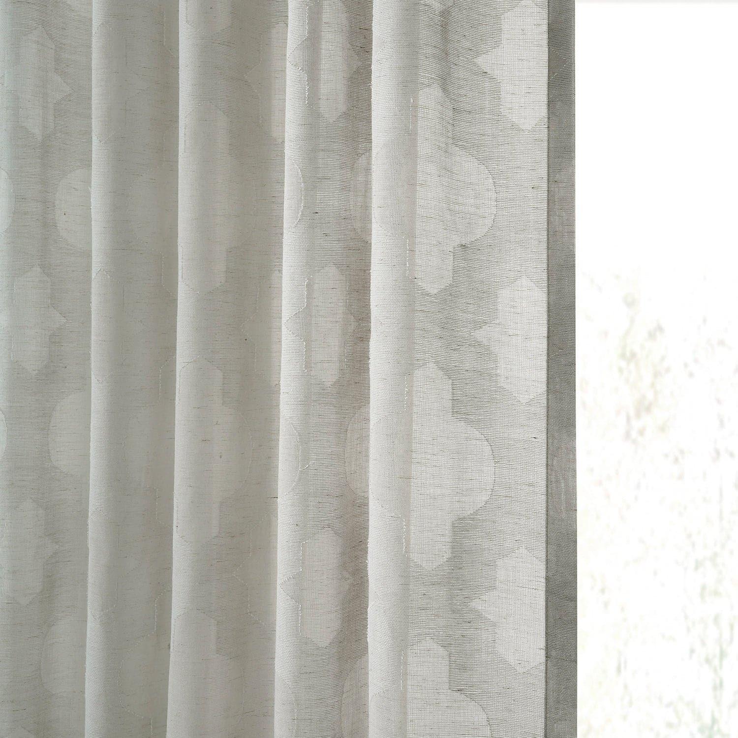 Calais Tile Grey Geometric Patterned Faux Linen Sheer Curtain - Image 4