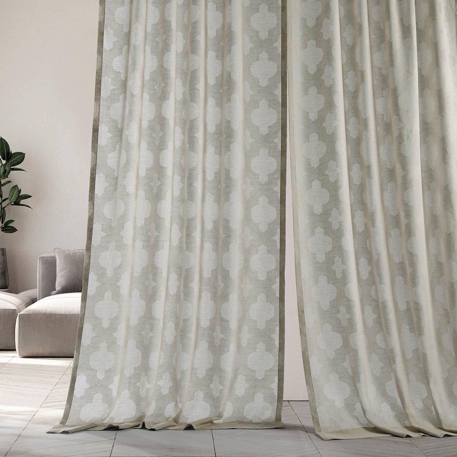 Calais Tile Grey Geometric Patterned Faux Linen Sheer Curtain - Image 5