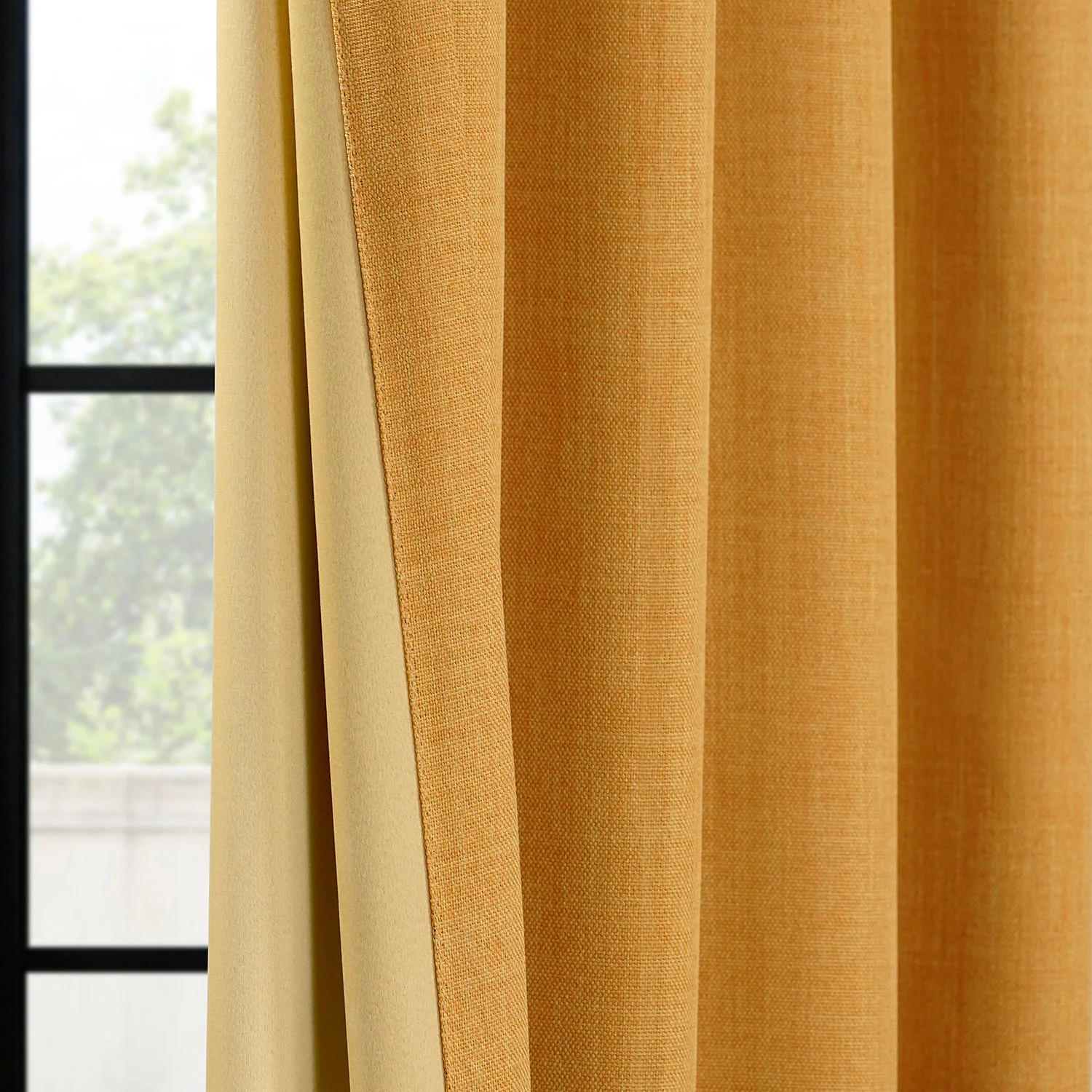 Dandelion Gold Grommet Textured Faux Linen Room Darkening Curtain - Image 3