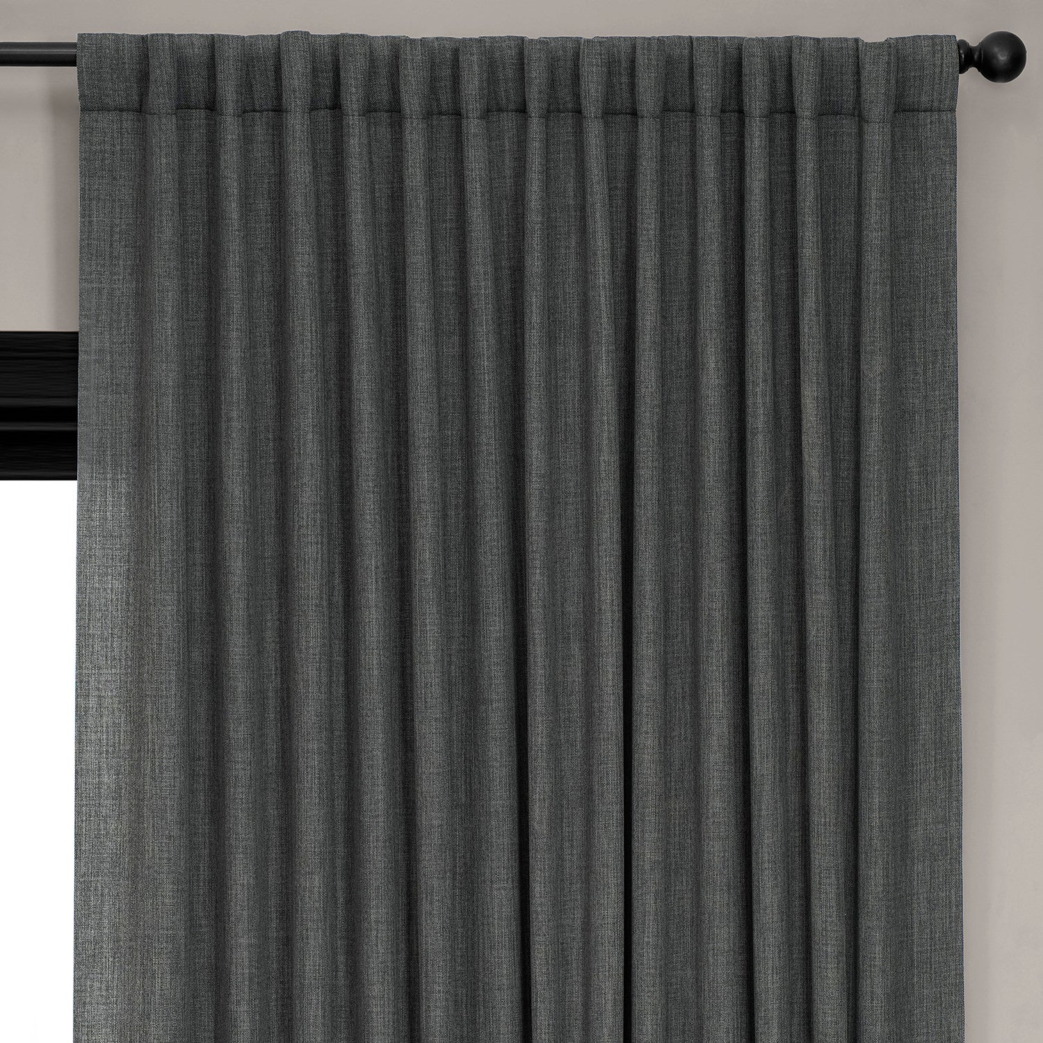 Dark Gravel Extra Wide Textured Faux Linen Room Darkening Curtain - Image 3