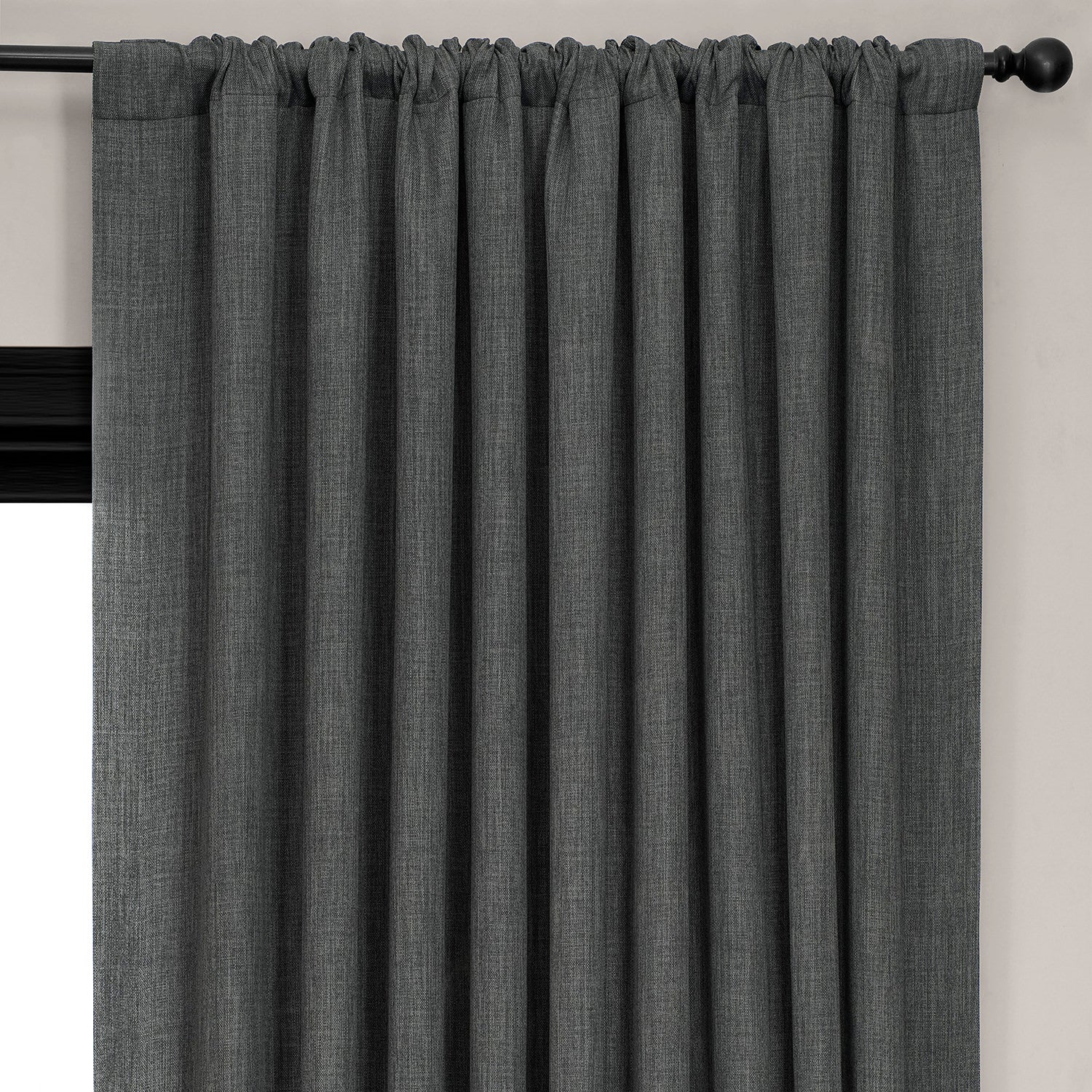 Dark Gravel Extra Wide Textured Faux Linen Room Darkening Curtain - Image 4