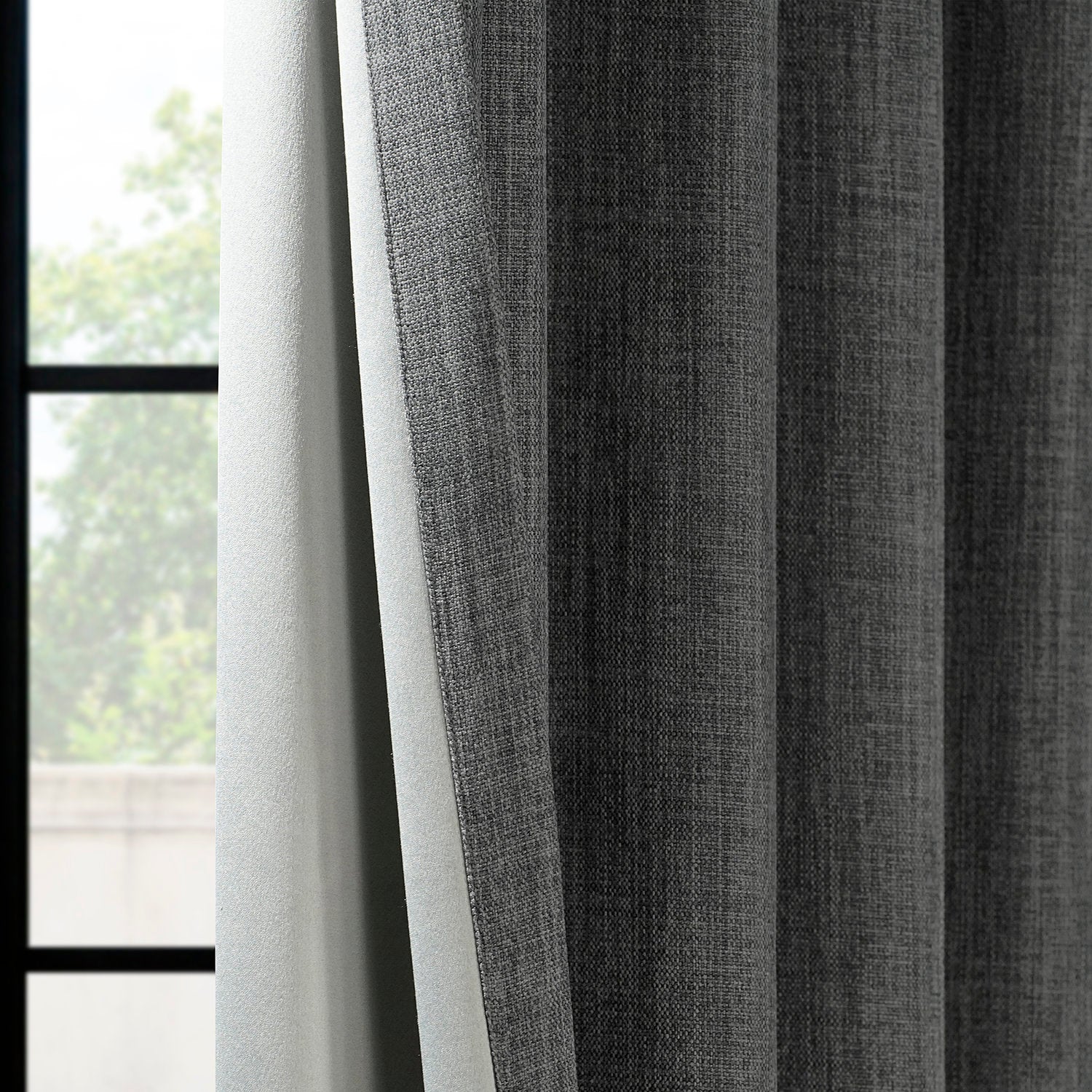 Dark Gravel Extra Wide Textured Faux Linen Room Darkening Curtain - Image 5