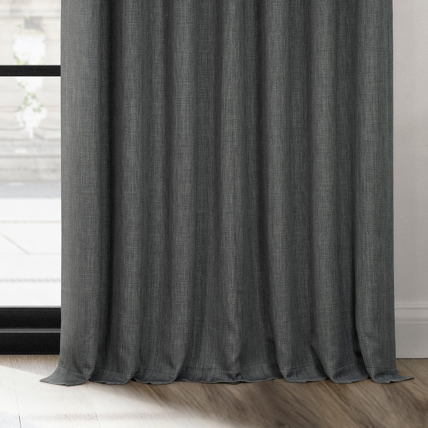 Dark Gravel Extra Wide Textured Faux Linen Room Darkening Curtain - Image 6
