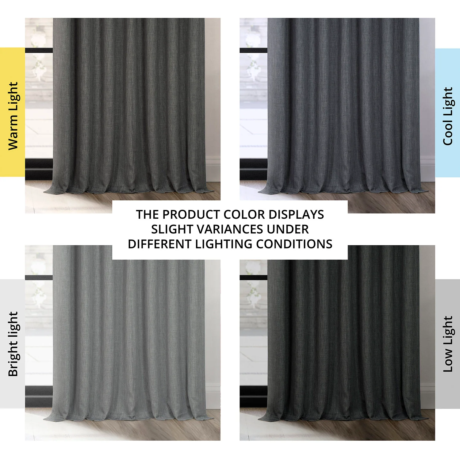 Dark Gravel Extra Wide Textured Faux Linen Room Darkening Curtain - Image 7