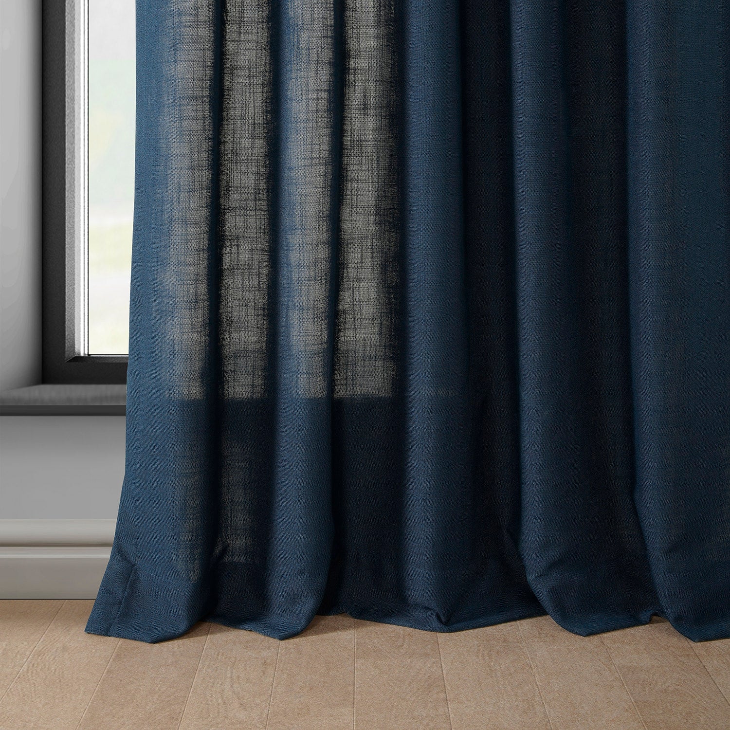 Deep Blue Classic Faux Linen Custom Curtain - Image 3