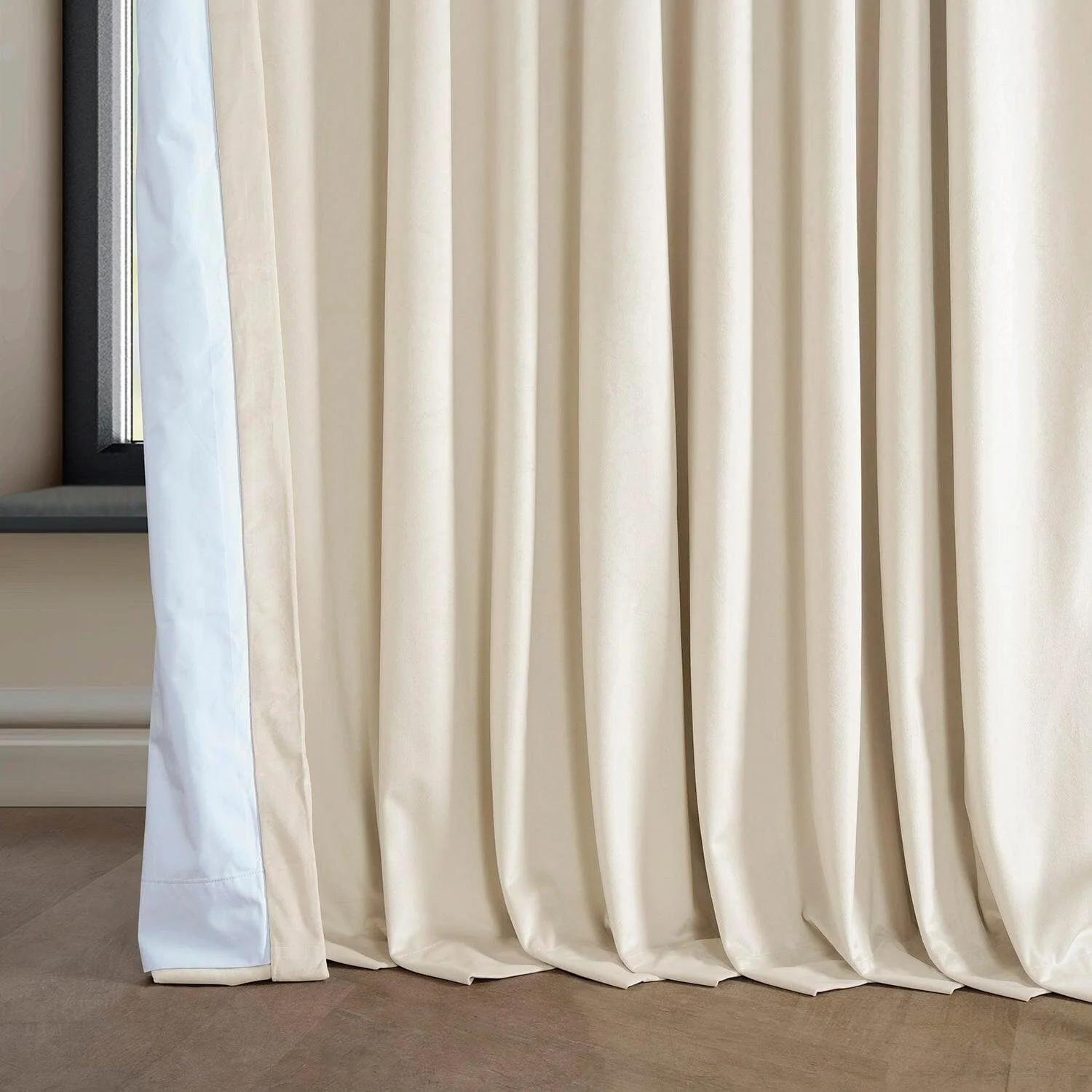 Diva Cream Extra Wide Signature Plush Velvet Hotel Blackout Curtain - Image 5