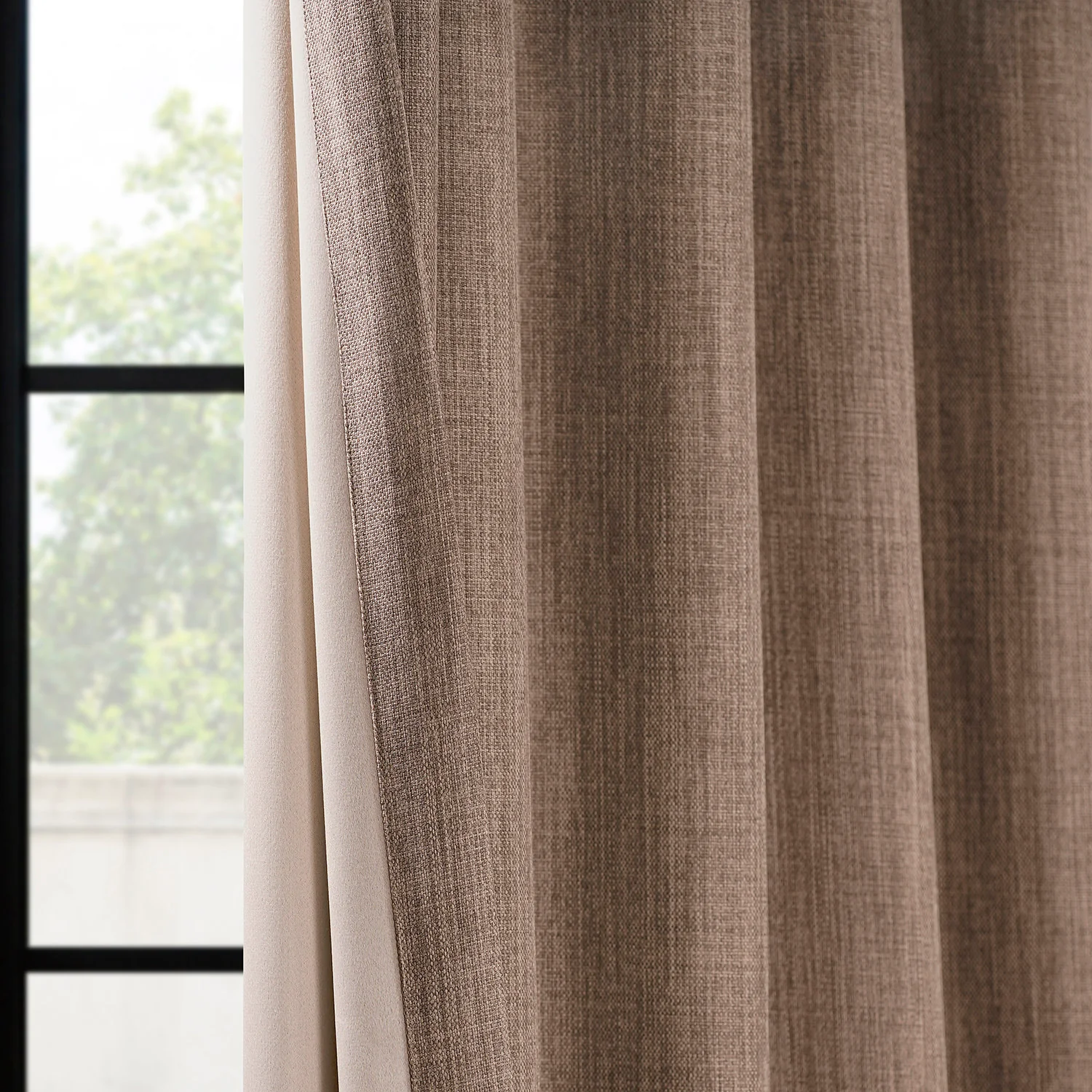 Dutch Cocoa Extra Wide Textured Faux Linen Room Darkening Curtain - Image 5