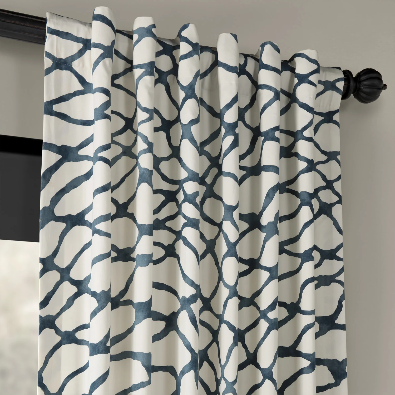 Ellis Blue Abstract Printed Cotton Custom Curtain - Image 4