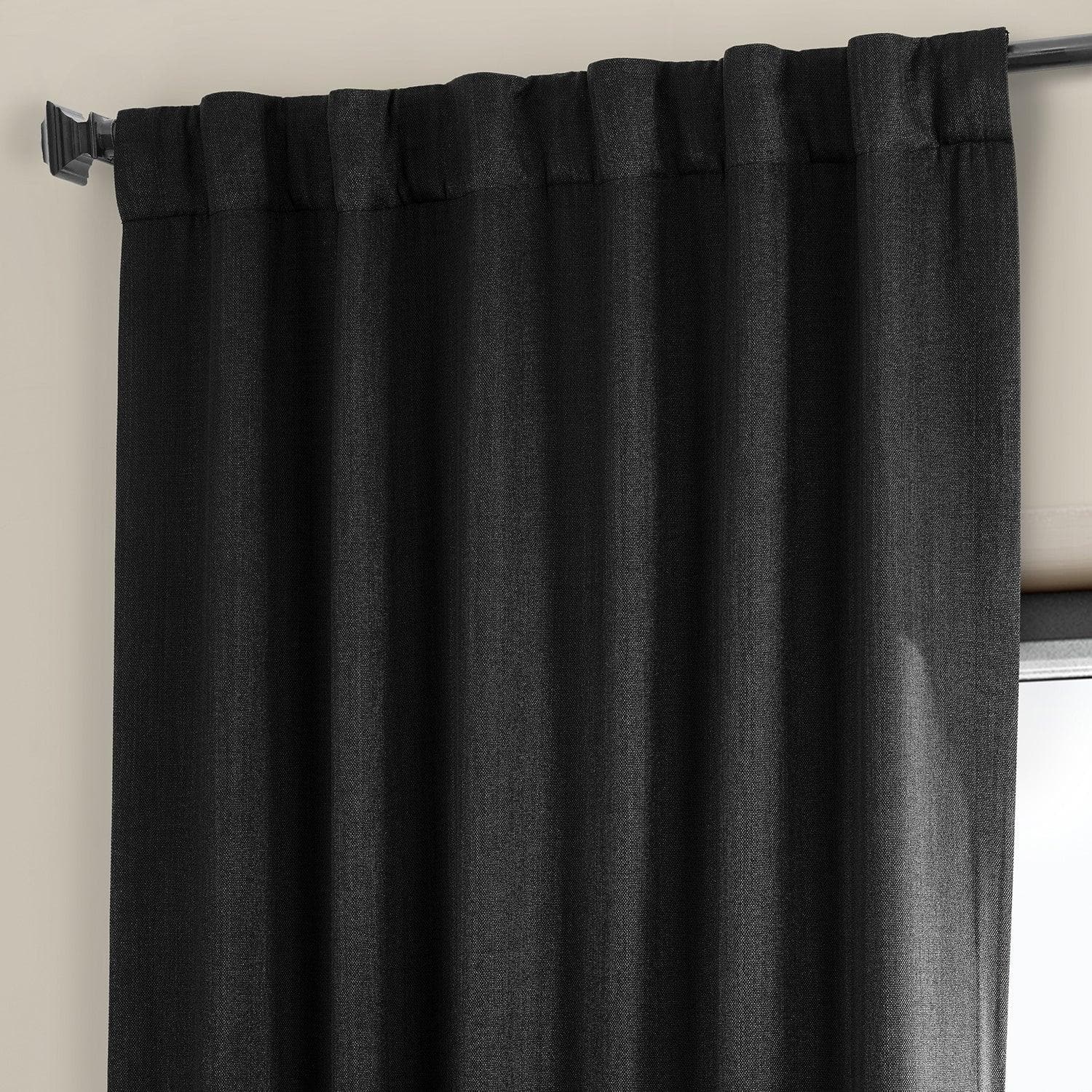 Essential Black Textured Faux Linen Room Darkening Curtain - Image 3