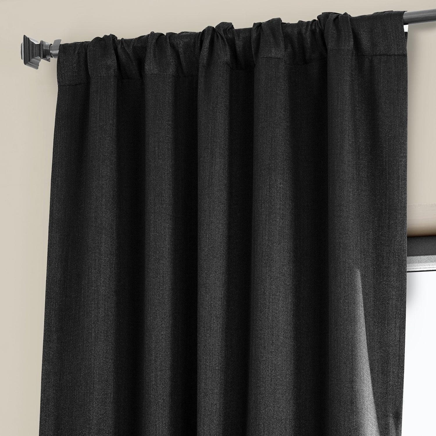 Essential Black Textured Faux Linen Room Darkening Curtain - Image 4