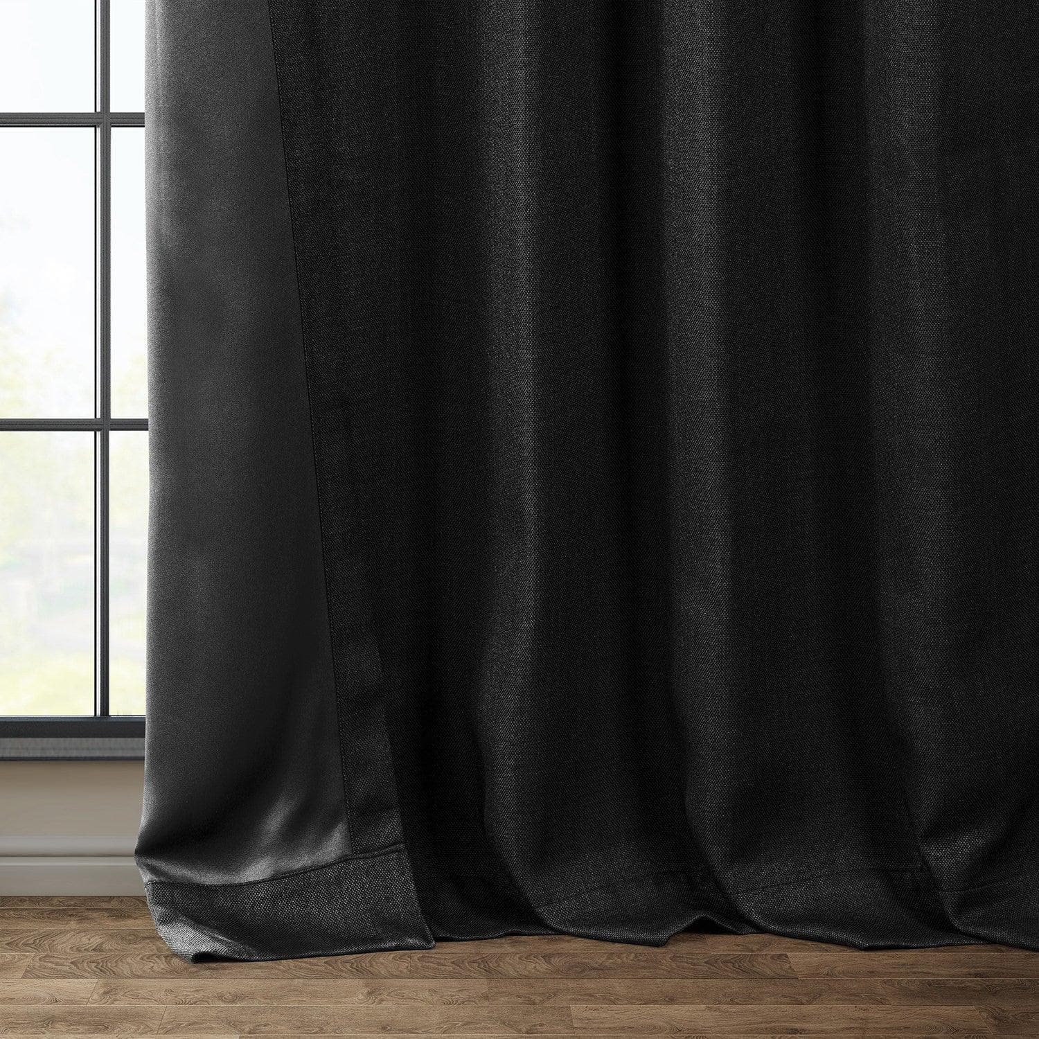 Essential Black Textured Faux Linen Room Darkening Curtain - Image 5