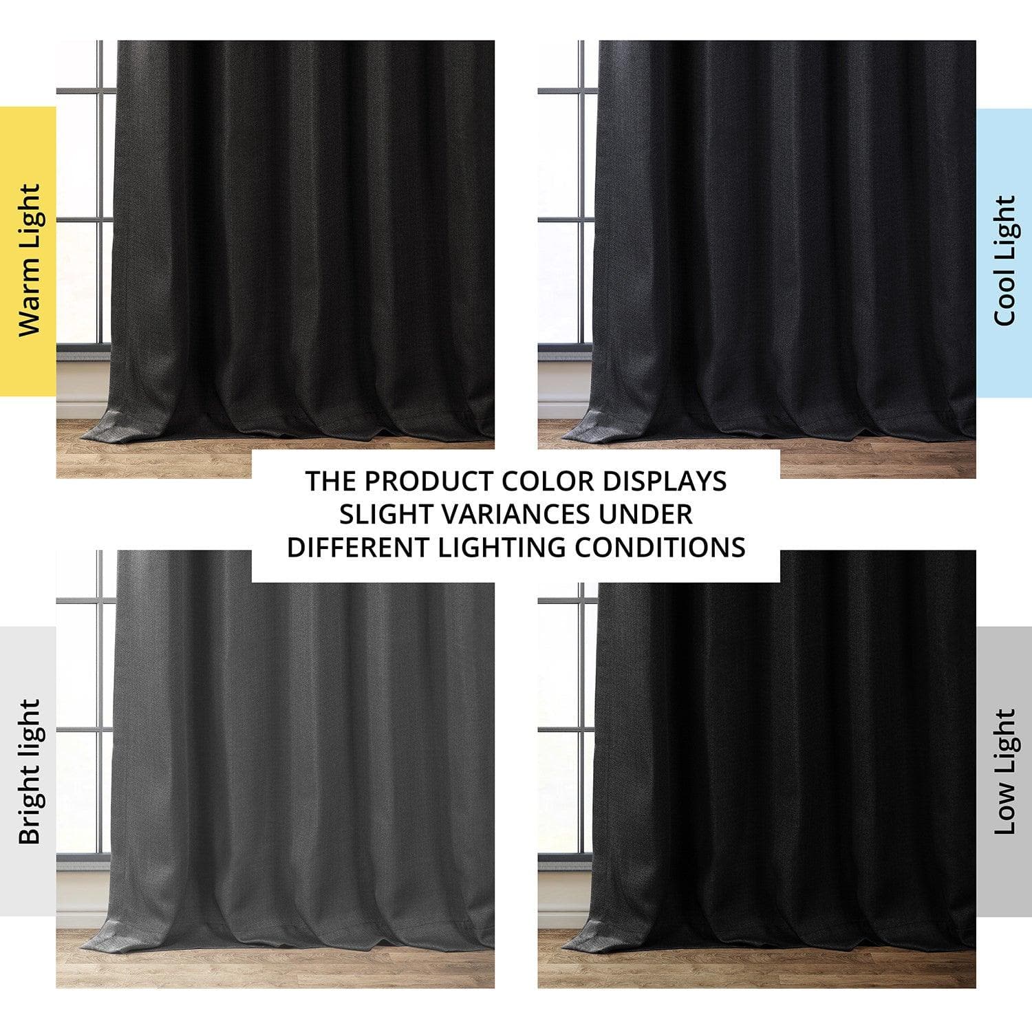 Essential Black Textured Faux Linen Room Darkening Curtain - Image 6