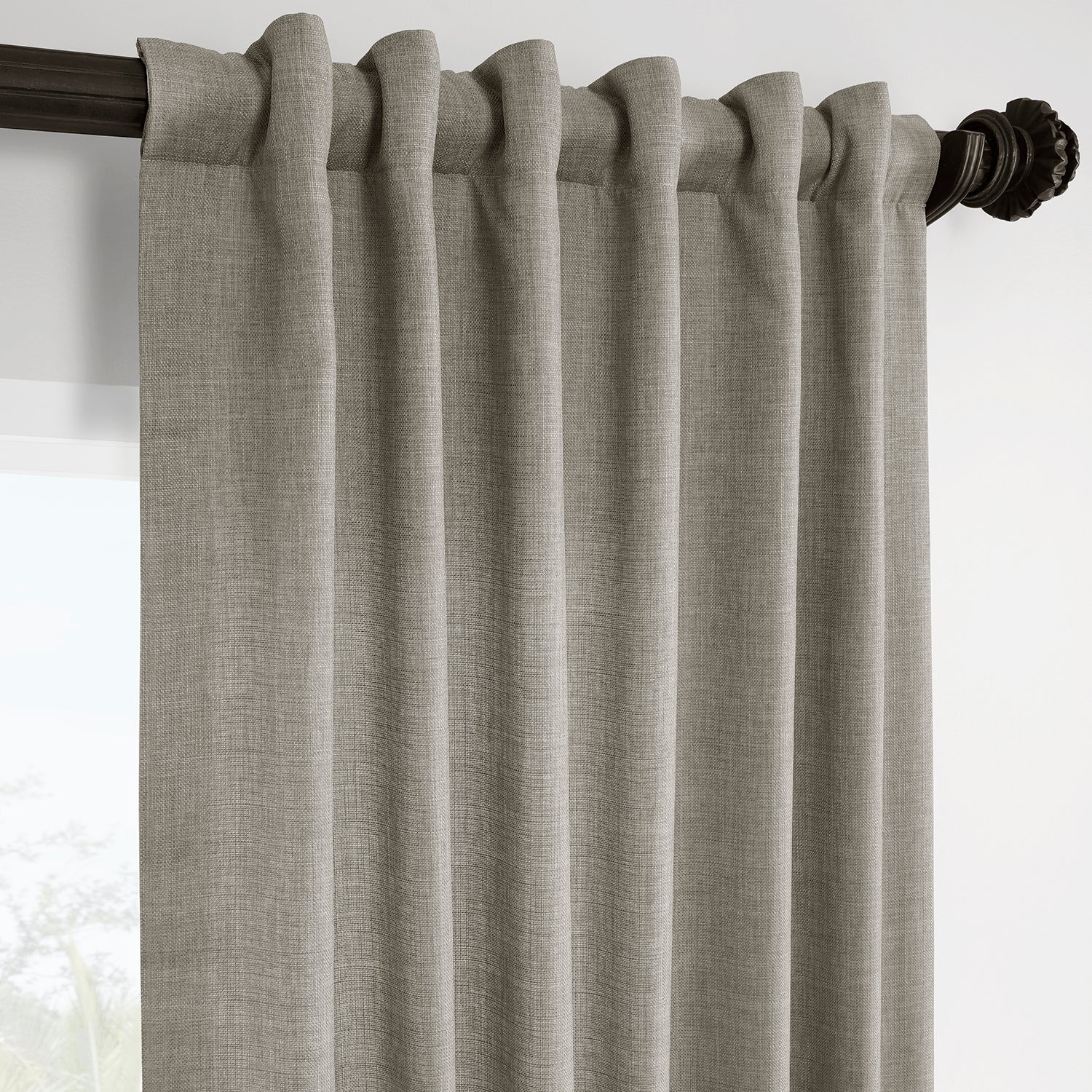 Fossil Grey Italian Faux Linen Room Darkening Curtain - Image 3