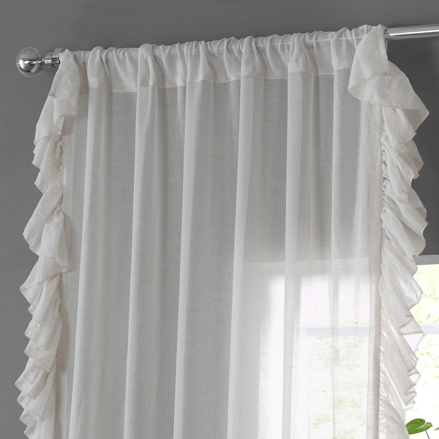 Gardenia Ruffled Faux Linen Sheer Curtain - Image 3