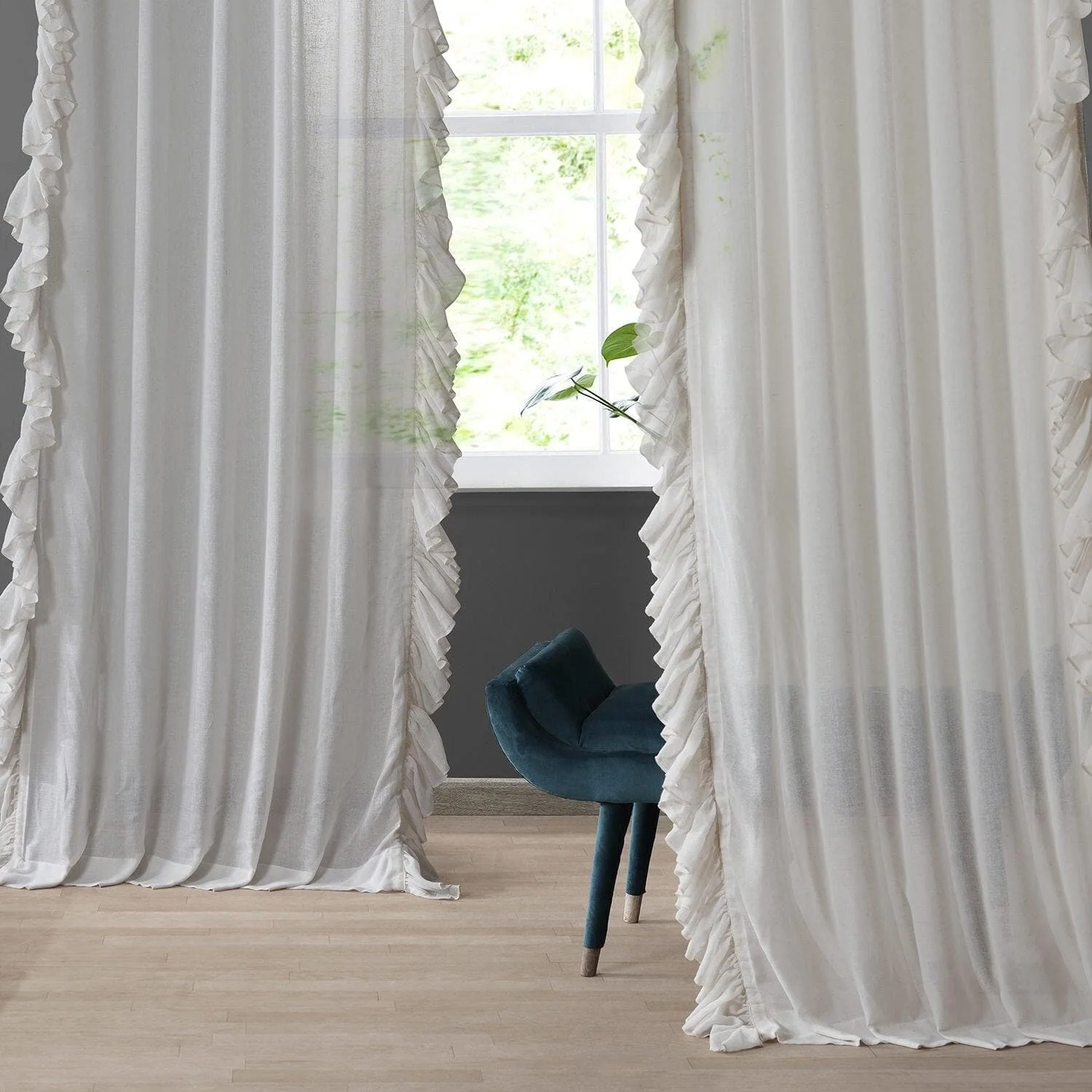 Gardenia Ruffled Faux Linen Sheer Curtain - Image 6