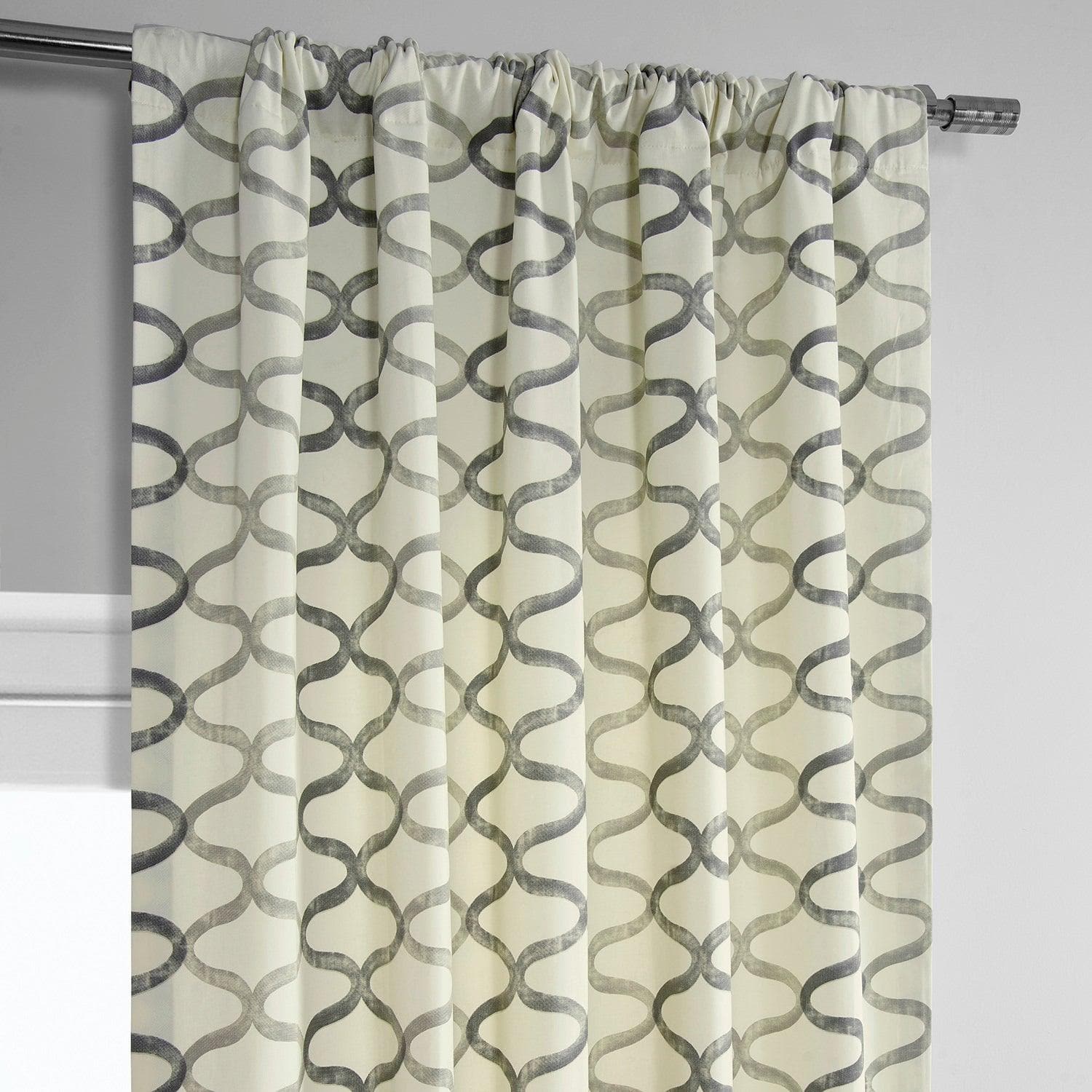 Illusions Silver Grey Geometric Printed Cotton Room Darkening Curtain - Image 4