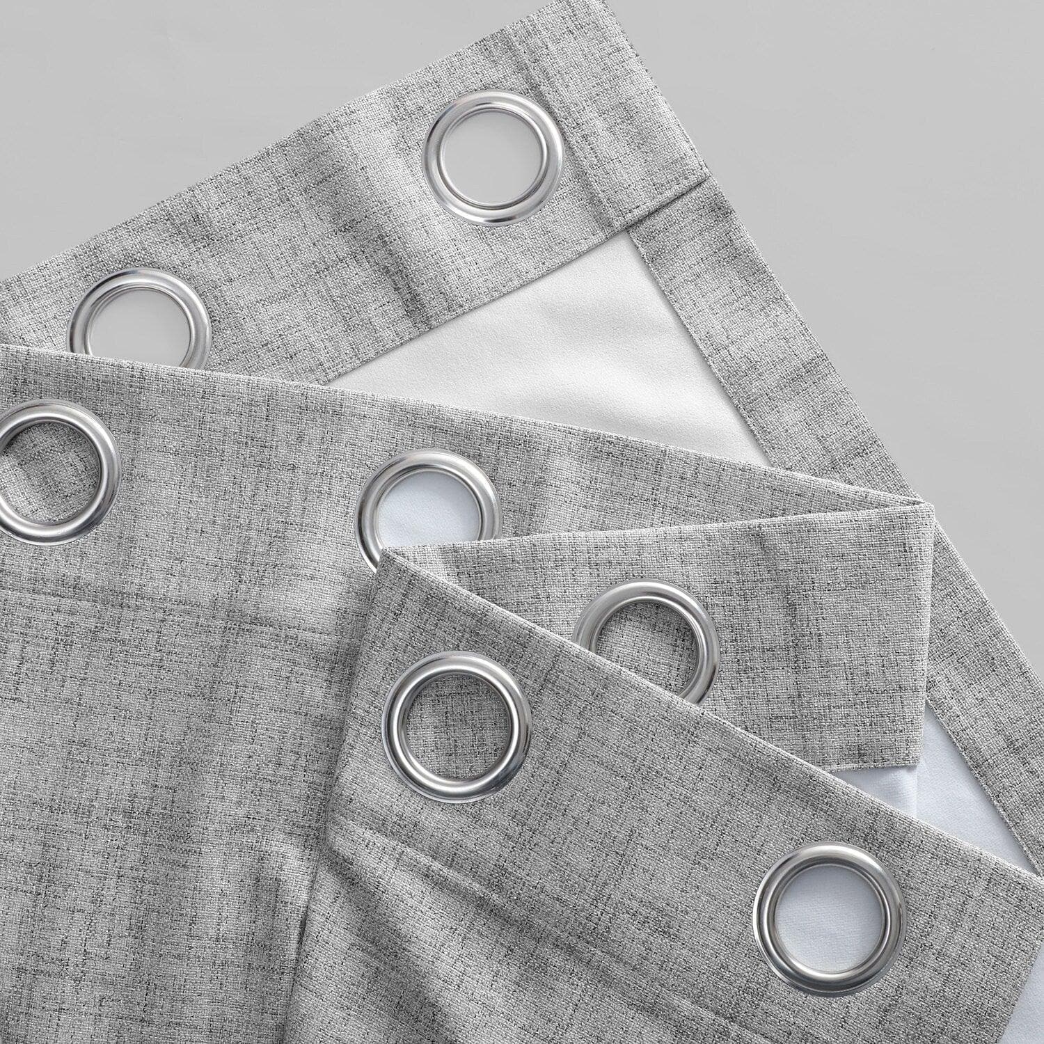 Millennial Grey Grommet Thermal Cross Linen Weave Blackout Curtain - Image 3