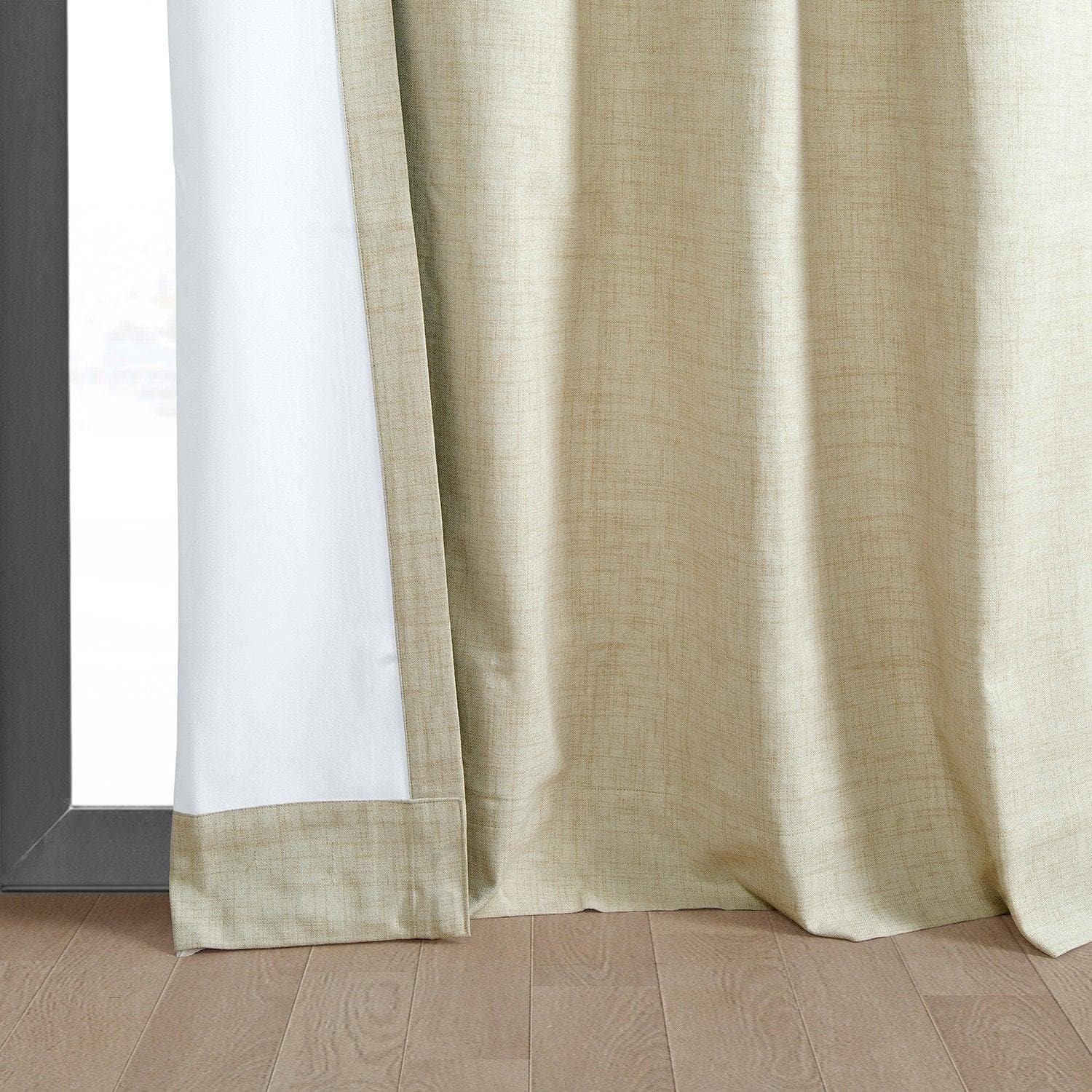 Natural Light Beige Grommet Thermal Cross Linen Weave Blackout Curtain - Image 4