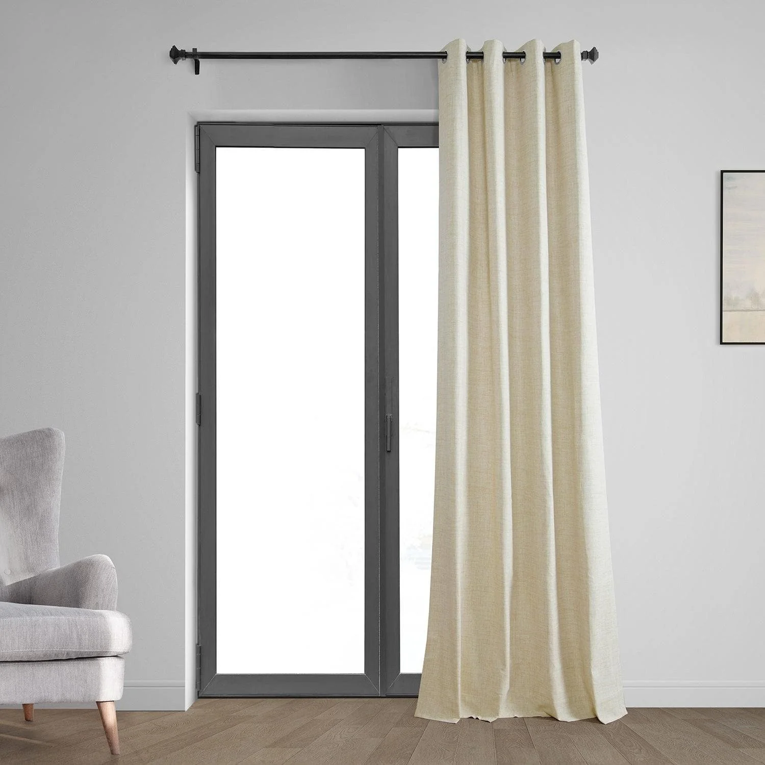 Natural Light Beige Grommet Thermal Cross Linen Weave Blackout Curtain - Image 5