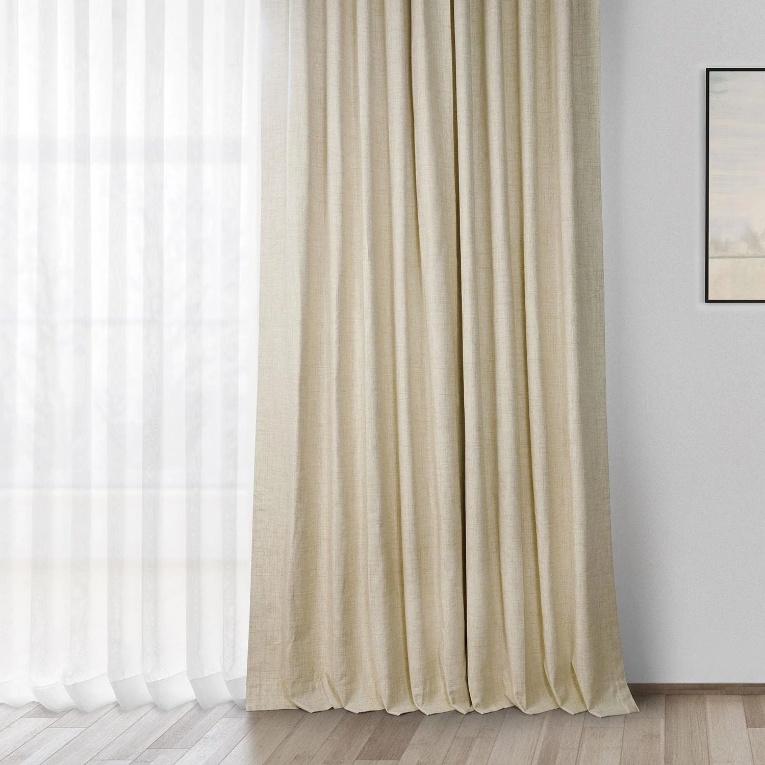 Natural Light Beige Grommet Thermal Cross Linen Weave Blackout Curtain - Image 6