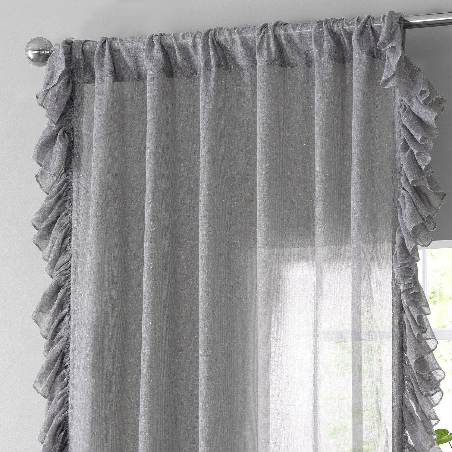 Nickel Ruffled Faux Linen Sheer Curtain - Image 3