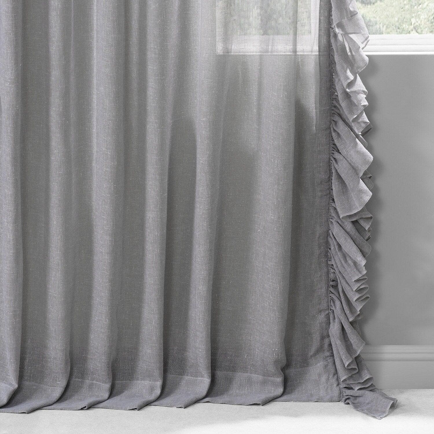 Nickel Ruffled Faux Linen Sheer Curtain - Image 5