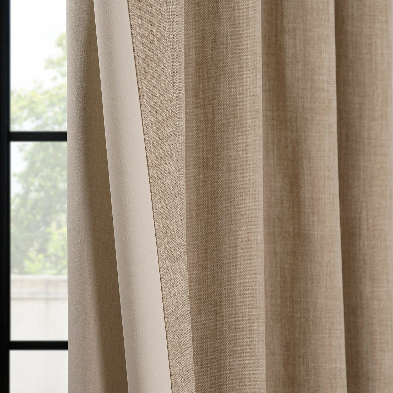 Nomad Tan Textured Faux Linen Room Darkening Curtain - Image 5