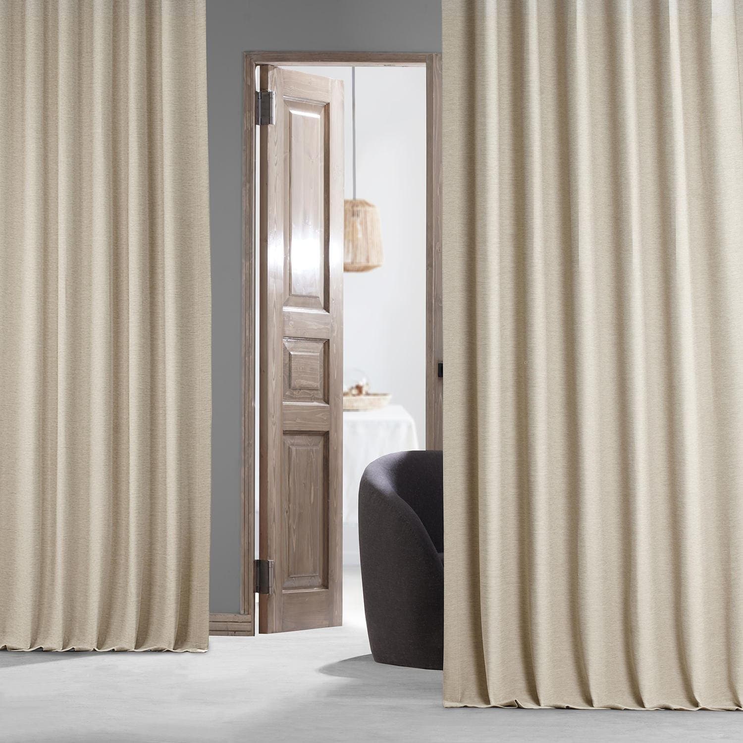 Oat Cream Bellino Textured Faux Linen Room Darkening Curtain - Image 6